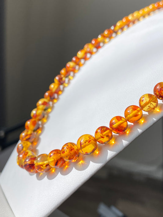 AAAA Natural  perfect round Baltic Amber Beads necklace Gradient size 5mm to 8mm+