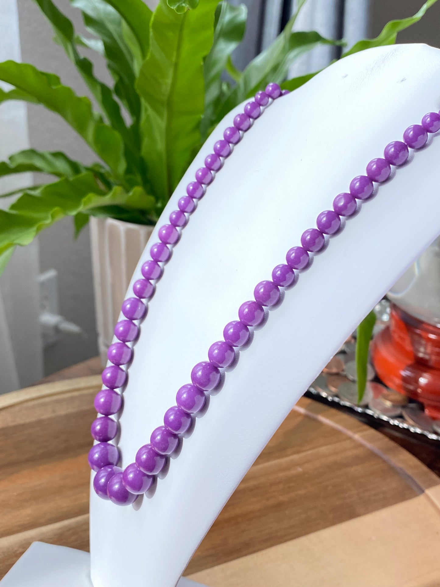 Rare High Grade Natural  Royal Purple Phosphosiderite Purple Mica Polished Smoothie Round Bead Necklace