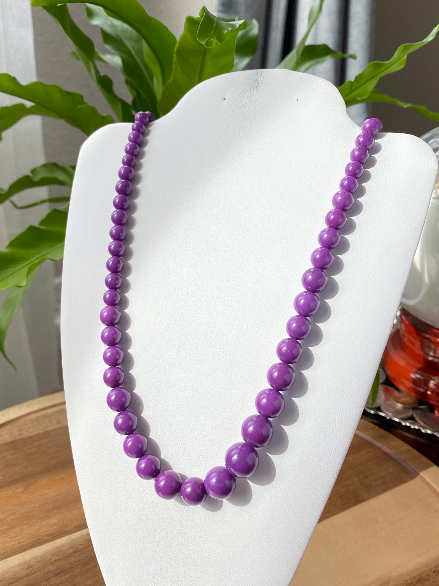 Rare High Grade Natural  Royal Purple Phosphosiderite Purple Mica Polished Smoothie Round Bead Necklace