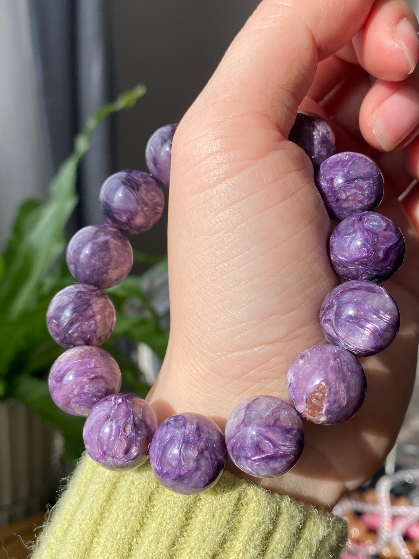 15mm Top Grade Genuine Natural High Grade Silk Shin Purple Charoite,Cat Eyes round Shape Beaded Bracelet