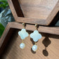 Natural Four-leaf clover,Lucky clover Mother of pearls, Freshwater Pearls Dangle  Drop earring