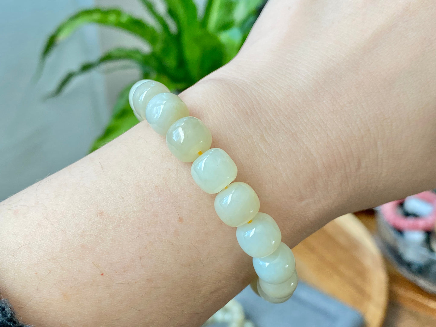 AAAA Natural Nephrite Hetian Jade Xiuyu,short Barrel Caramel Champagne bead Bracelet 10mm