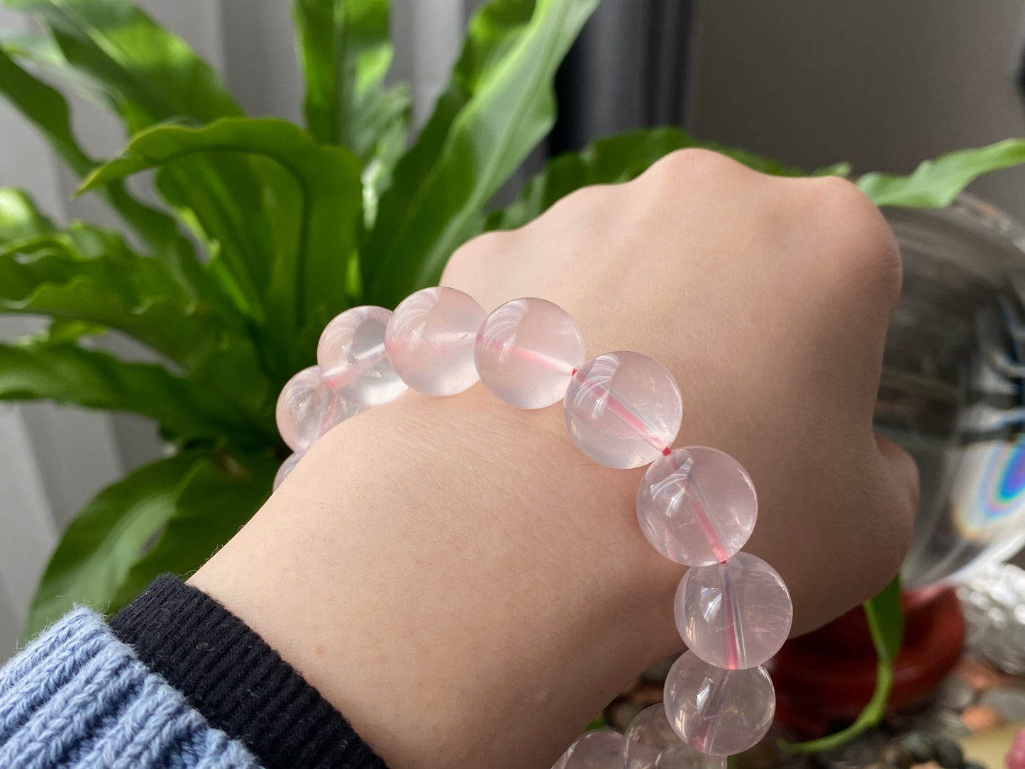 High Grade Star Rose Quartz,Hexagram Fire Rose Quartz,Fire Element Crystal,Pink Heart Chakra Round Beaded Bracelet