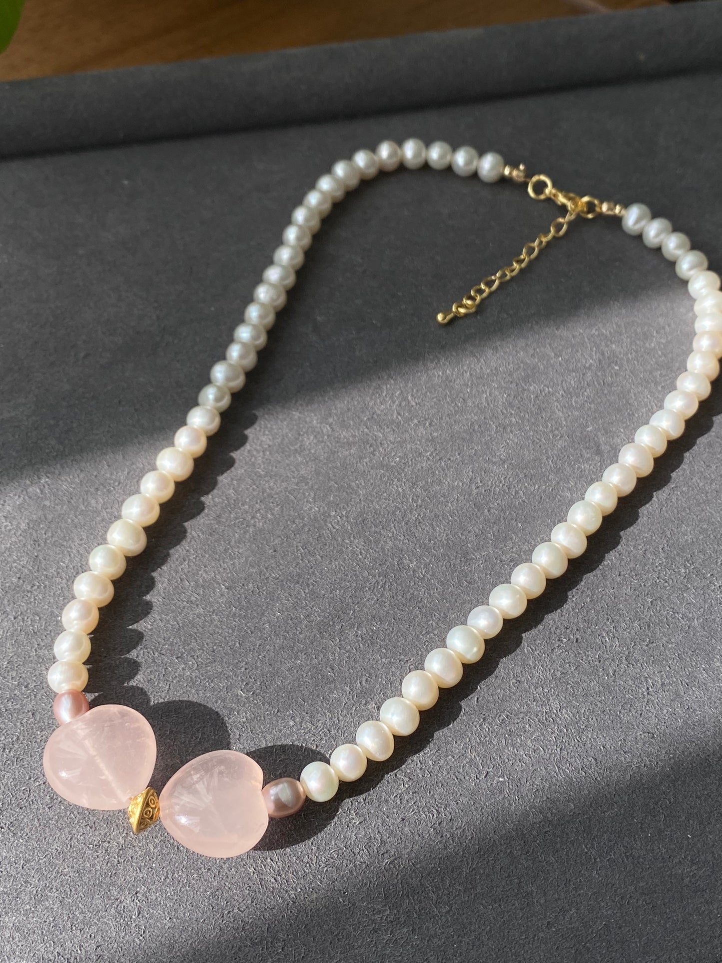 Natural AAA high quality Rose quartz cuty puffy heart shape,bow Freshwater pearls,Valentine's gift, gift for her,Love and relationships