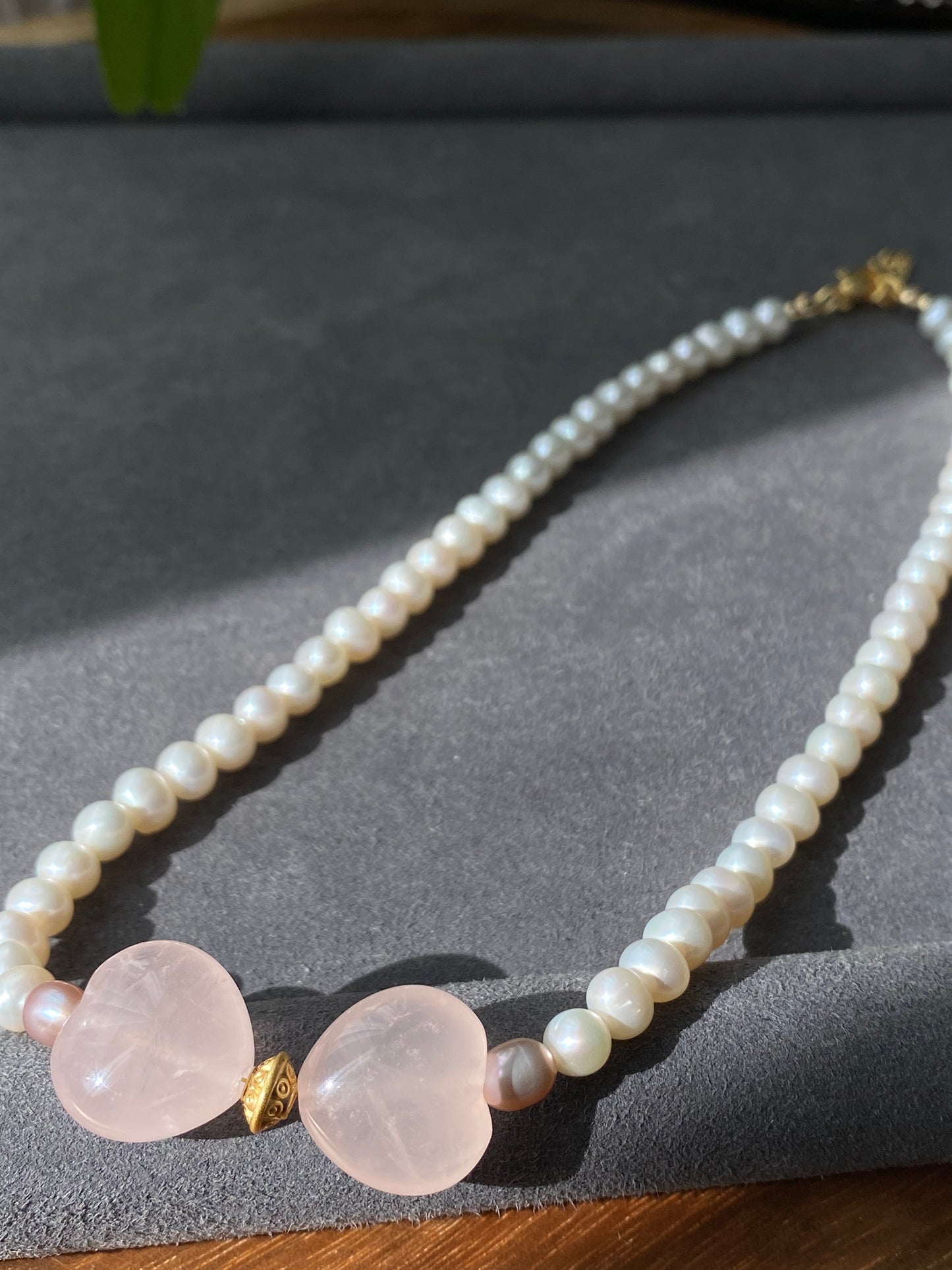 Natural AAA high quality Rose quartz cuty puffy heart shape,bow Freshwater pearls,Valentine's gift, gift for her,Love and relationships