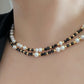 Natural Freshwater pearls with faceted Black Spinel 14K gold filled Handmade Necklace,gift for her, gift for him