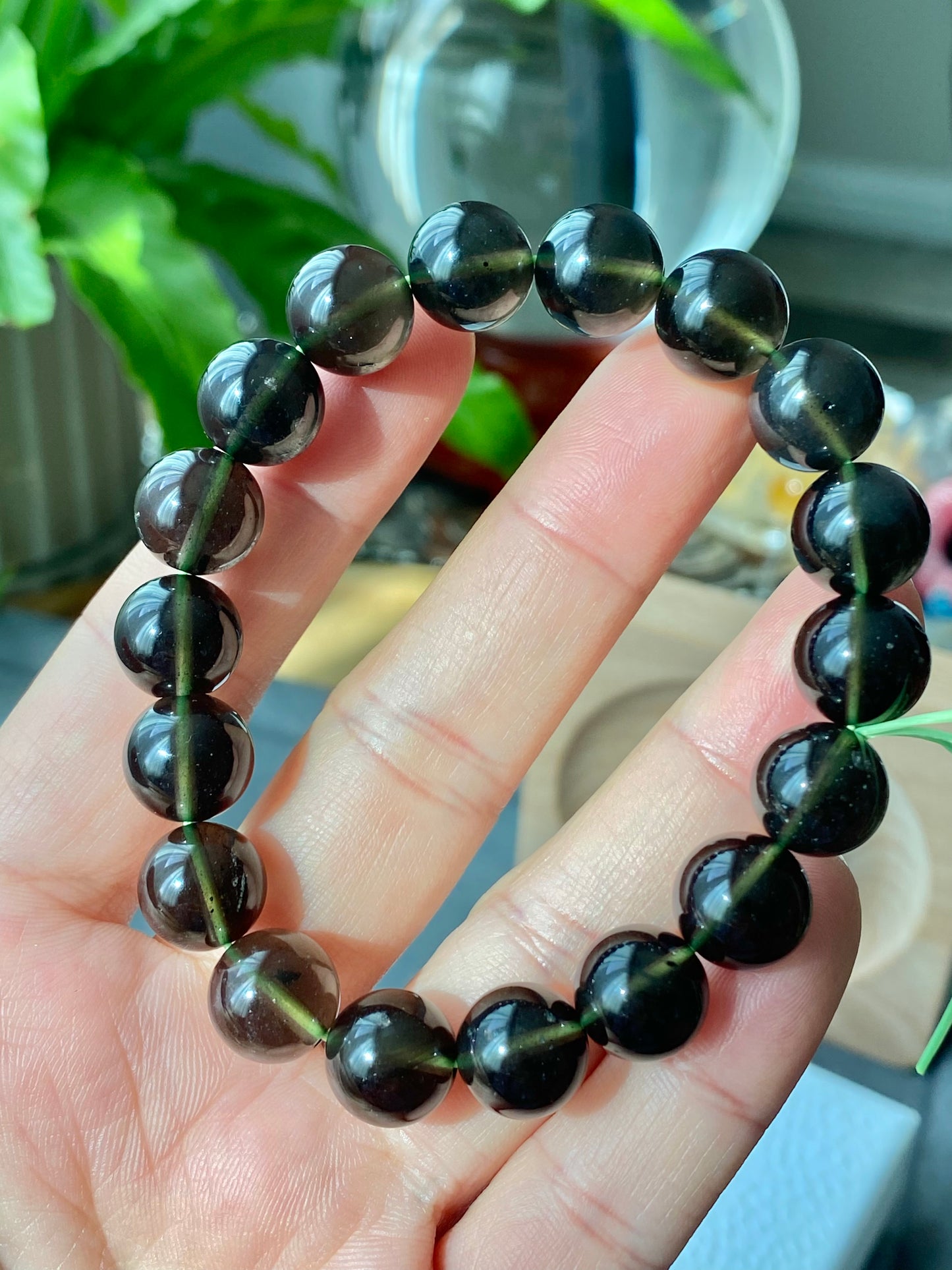 11MM Natural Cintamani Saffordite Tektite Bracelet, wishing stone, Saffordite Tektites, Arizona Tektitest polished round bead bracelet