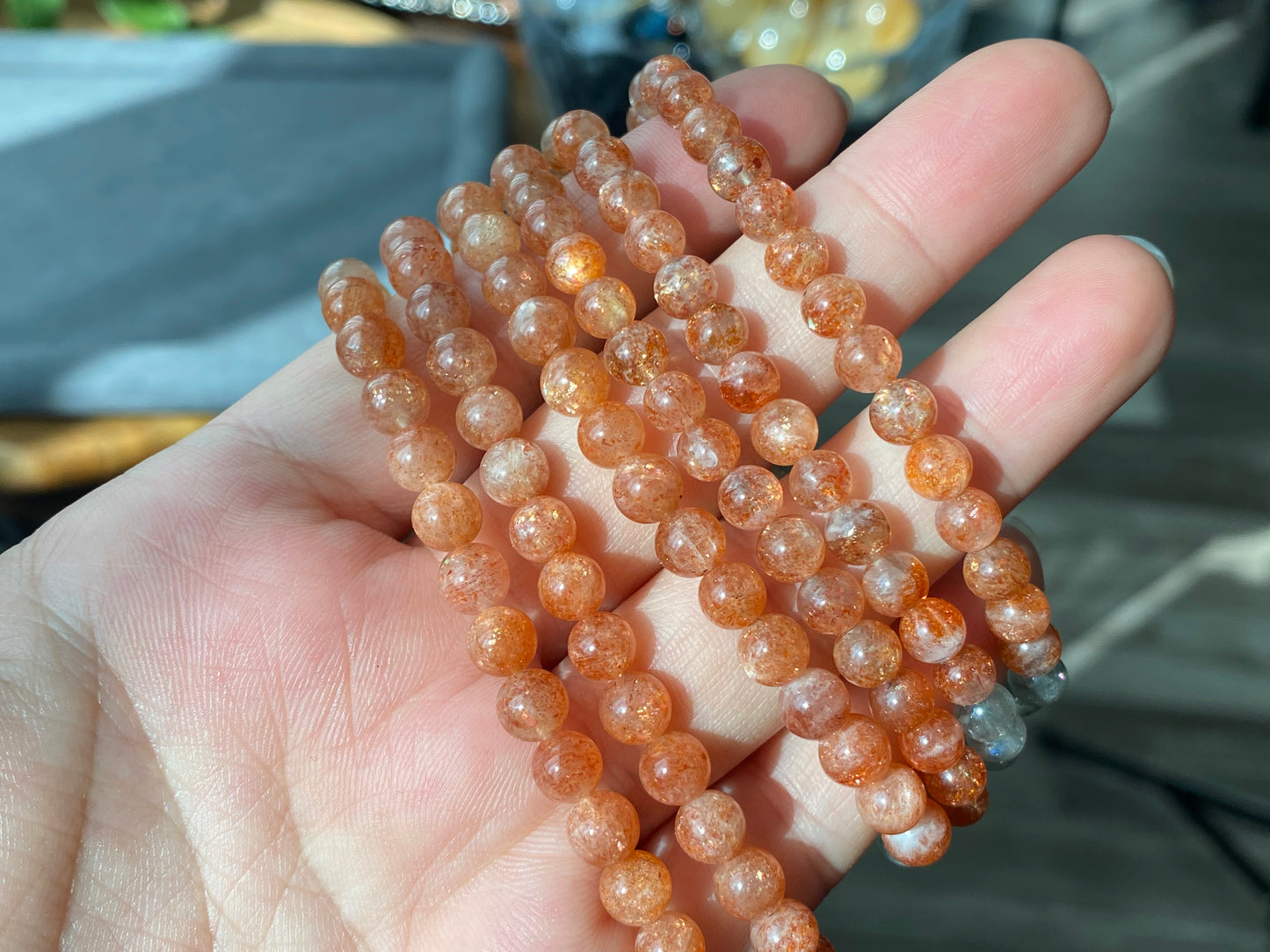 AAAAA Grade Natural Sunstone Gradual change Color super shinning illuminate Fire three layer Bead Bracelet Necklace 5mm,6mm