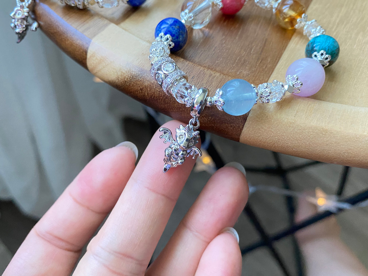 sunstone，rose quartz，Blonde crystal，Turquoise ，Amethyst，Rhodonite，Black Rutilated ，Lapis Lazuli，aquamarine all in one bracelet