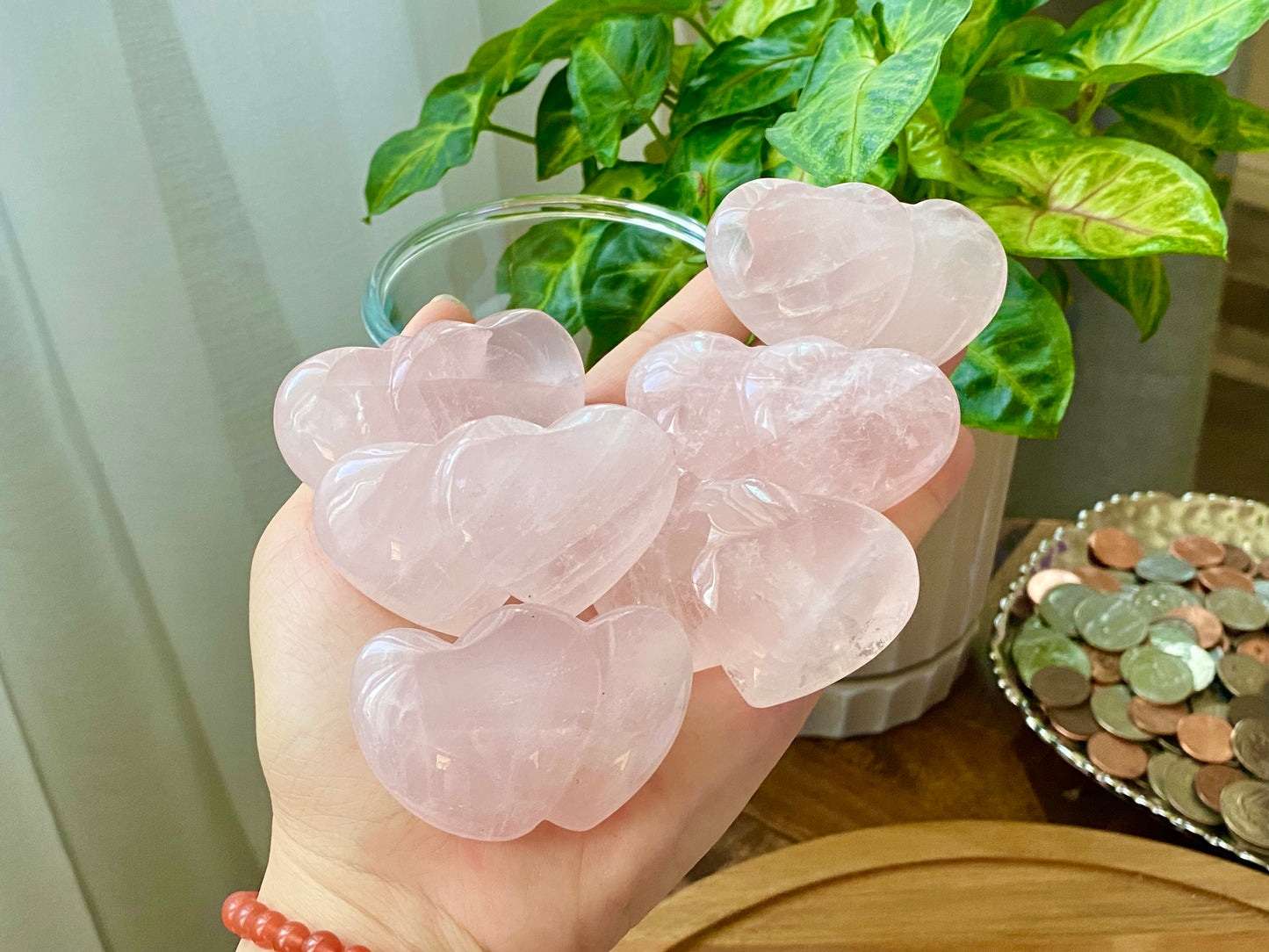 AA high quality Nature Raw Rose quartz puffy heart shape crystal ornament home decoration