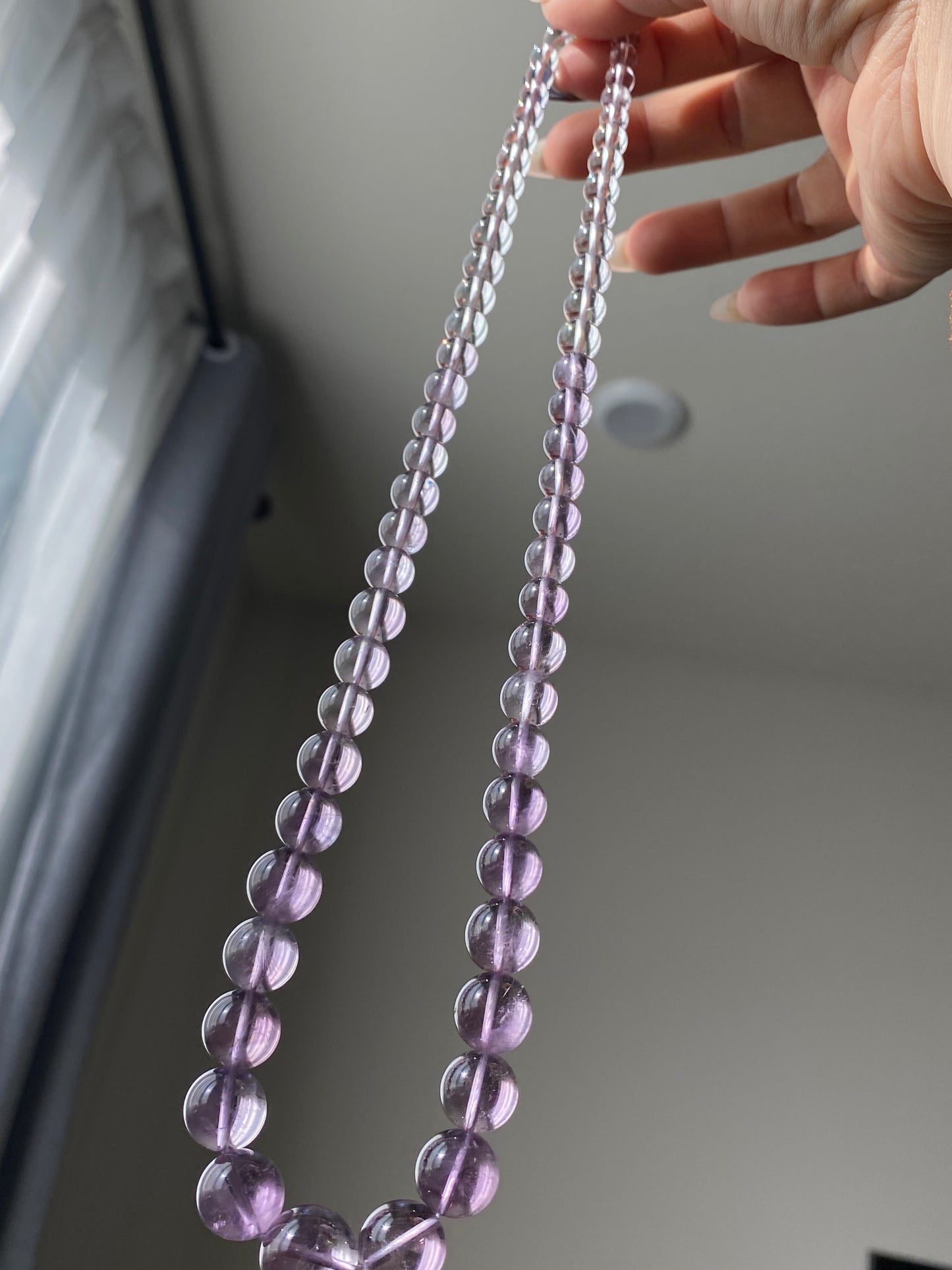 Rare High Clear Natural Lavender Milky Amethyst gradient Change color mix size Bead Necklace 6-14MM