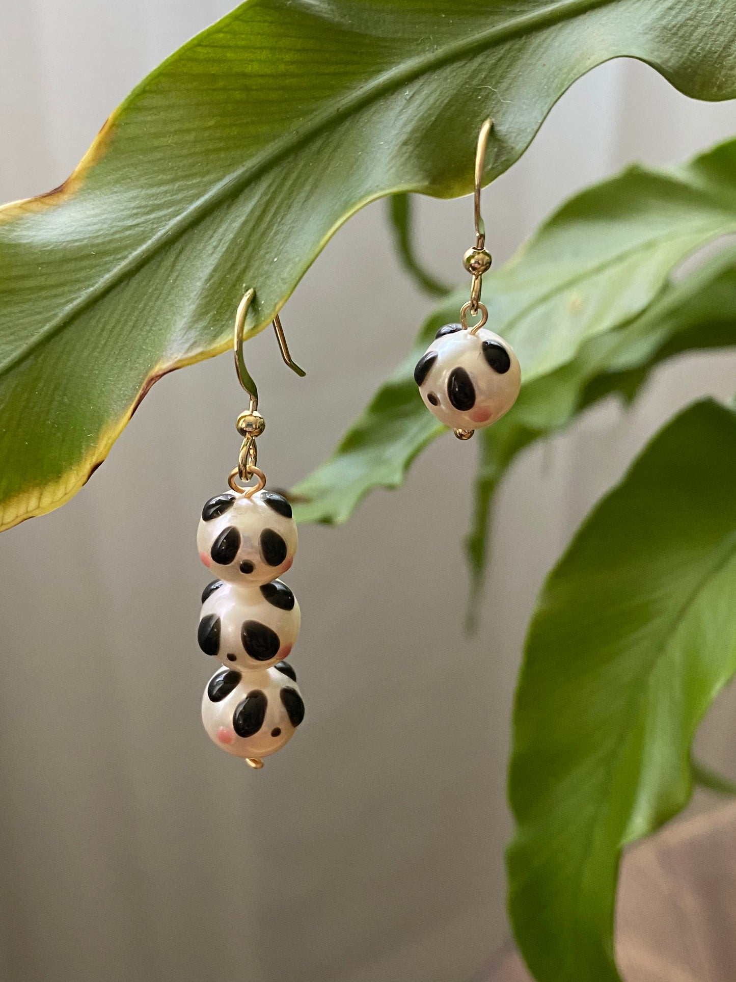 super cute Natural freshwater pearls panda painting drop dangle earrings,gift for her