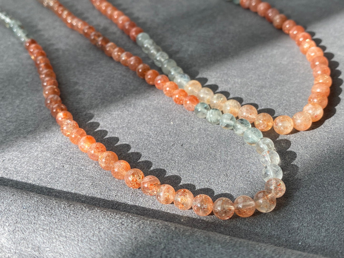 AAAAA Grade Natural Sunstone Gradual change Color super shinning illuminate Fire three layer Bead Bracelet Necklace 5mm,6mm