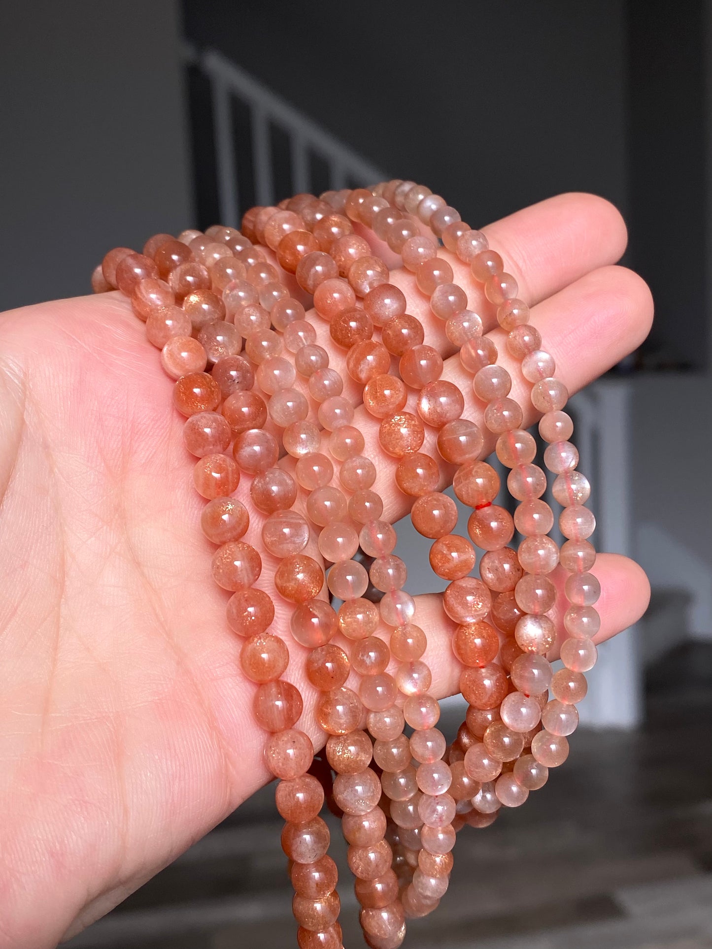 High Quality Sunstone  healing crystal，with rainbow inside bead bracelet necklace 5mm,7mm,8mm,10mm