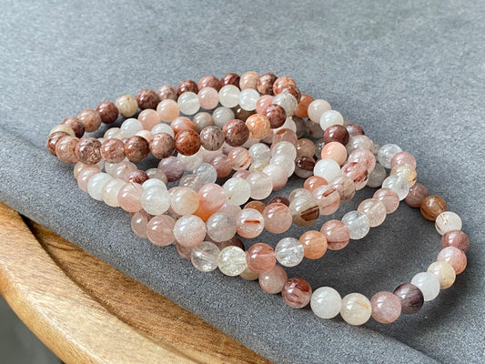 Natural Rainbow Rutilated Quartz,Rabbit Hair Crystal Round beaded Bracelet 7mm