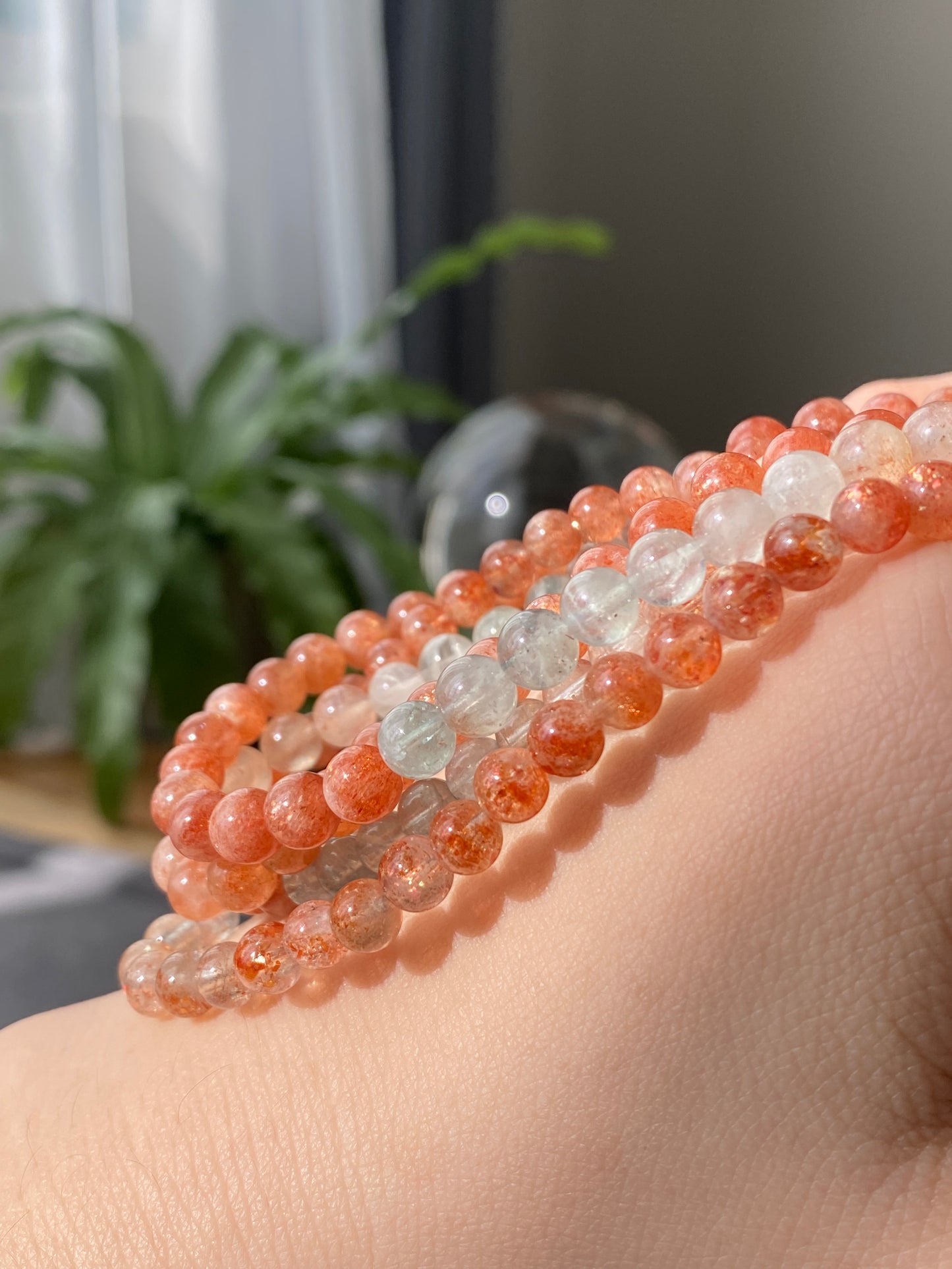 AAAAA Grade Natural Sunstone Gradual change Color super shinning illuminate Fire three layer Bead Bracelet Necklace 5mm,6mm