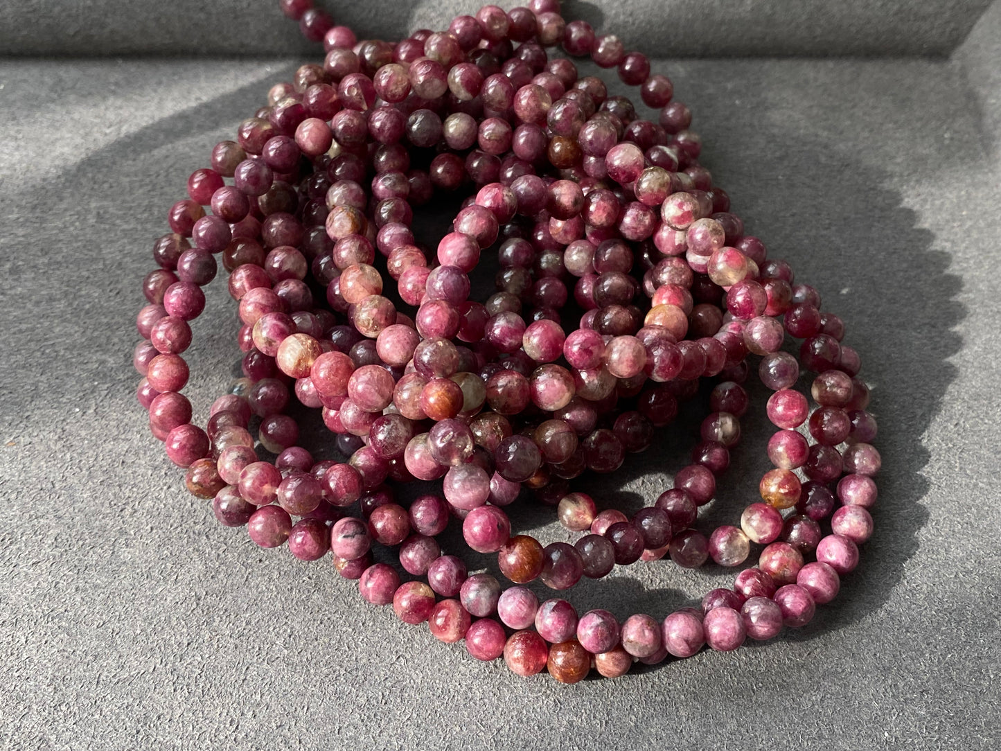 5mm Natural Ruby Red Tourmaline Round Beaded Crystal Bracelet