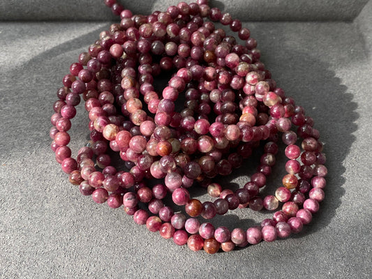 5mm Natural Ruby Red Tourmaline Round Beaded Crystal Bracelet