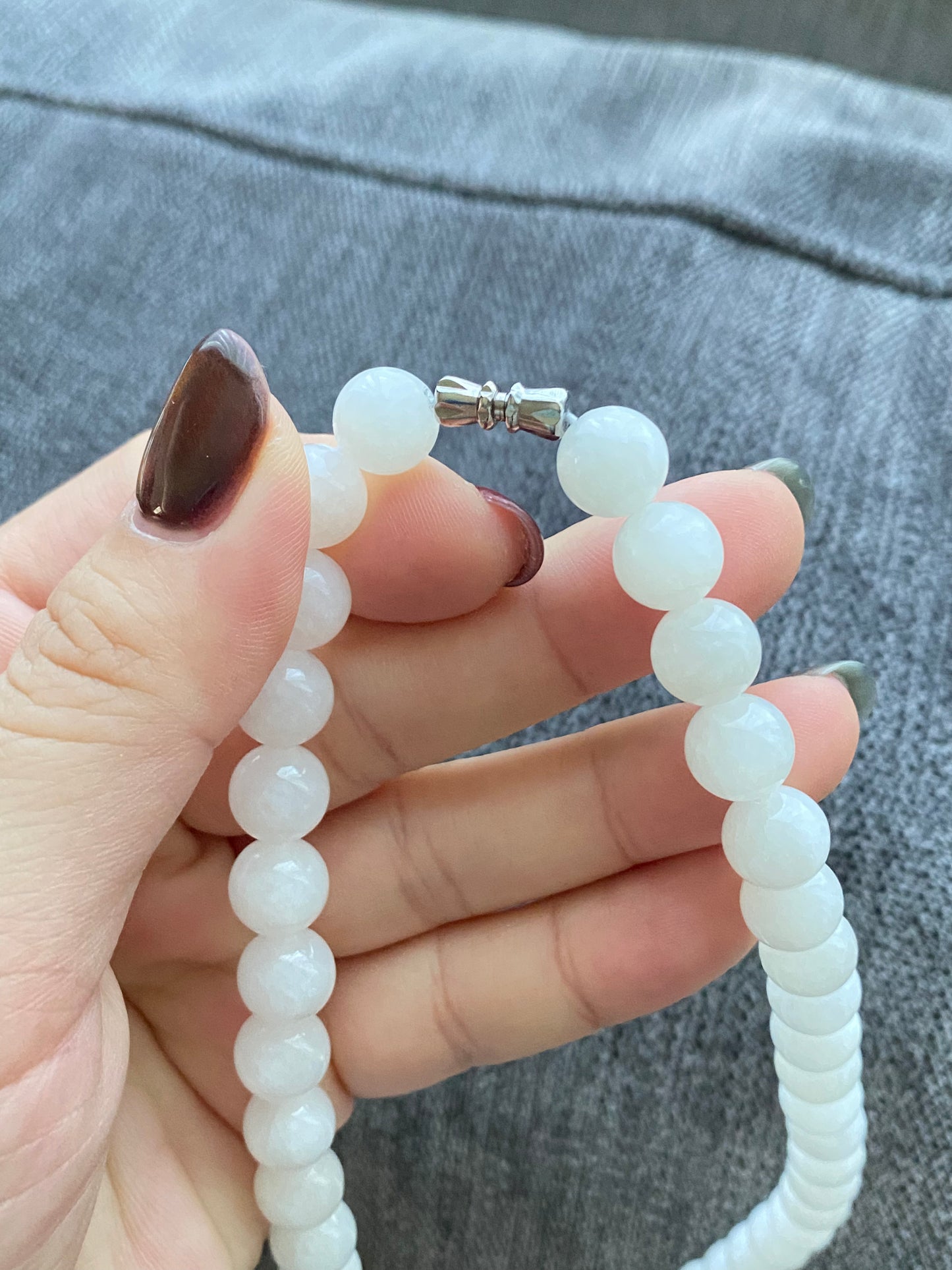 Make Friend Price Authentic  Natural Hetian White Jade Round bead White Nephrite Nacklace 10mm Best Gift for her,gift for Mom