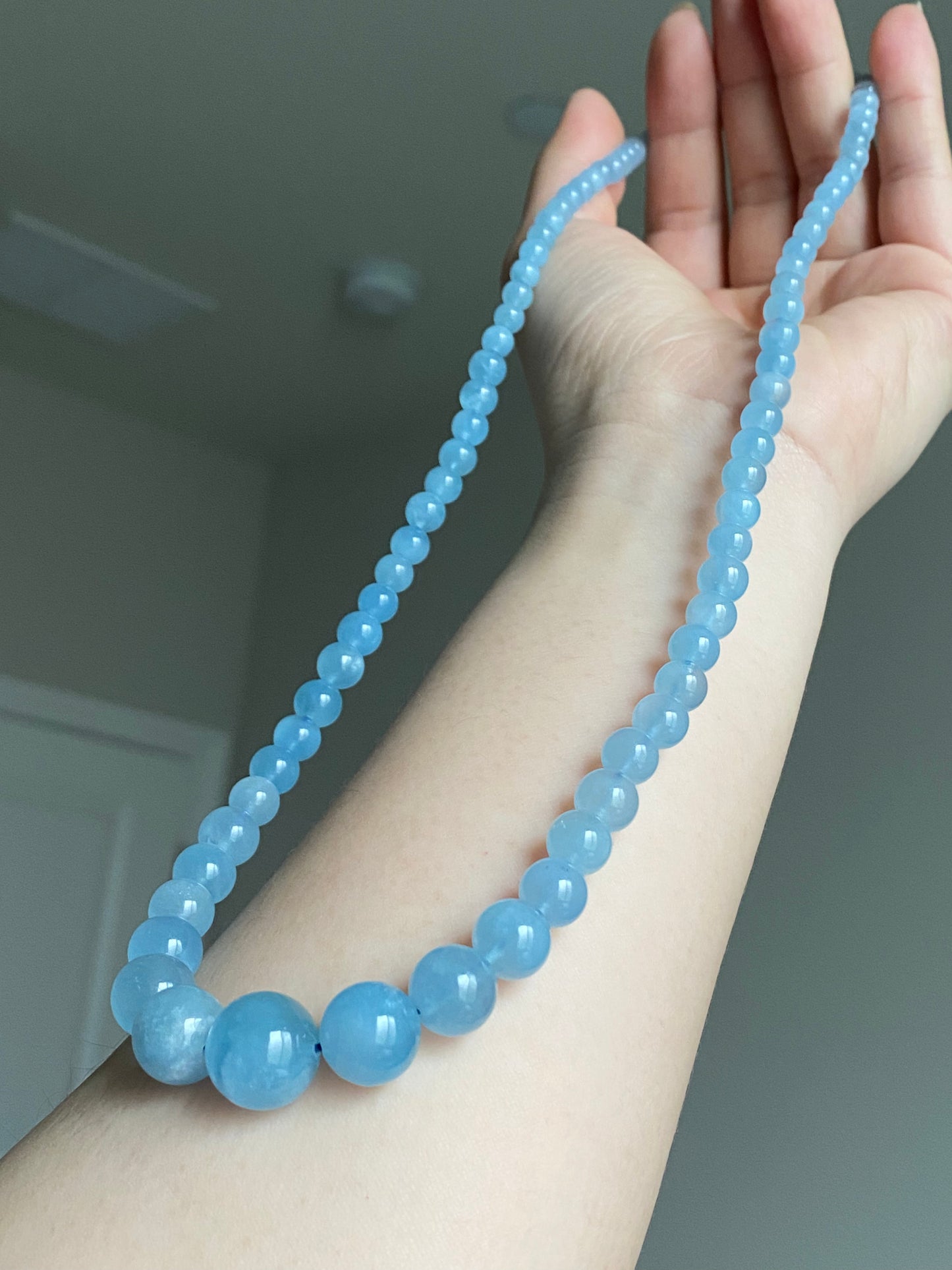 Natural Aquamarine Ocean Blue sky blue Mixed size Bead Healing Crystal Necklace 5-13MM,gift for her