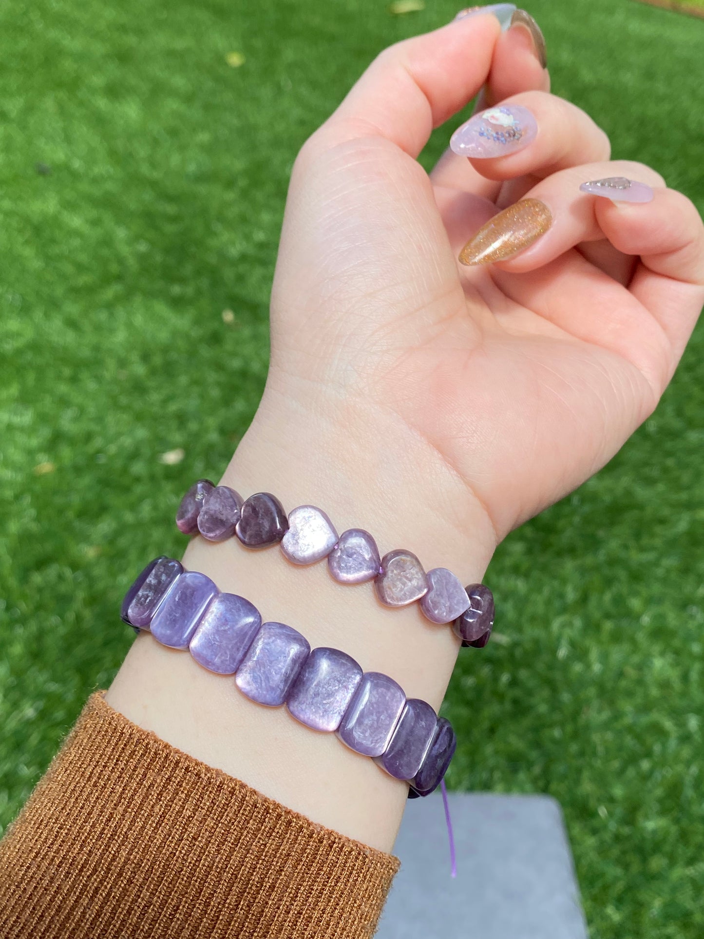 AAAA grade cat eyes luxury natural purple Lepidolite Heart shape bracelet, Mica Rutilated Quartz gift for her,Valentine's Day