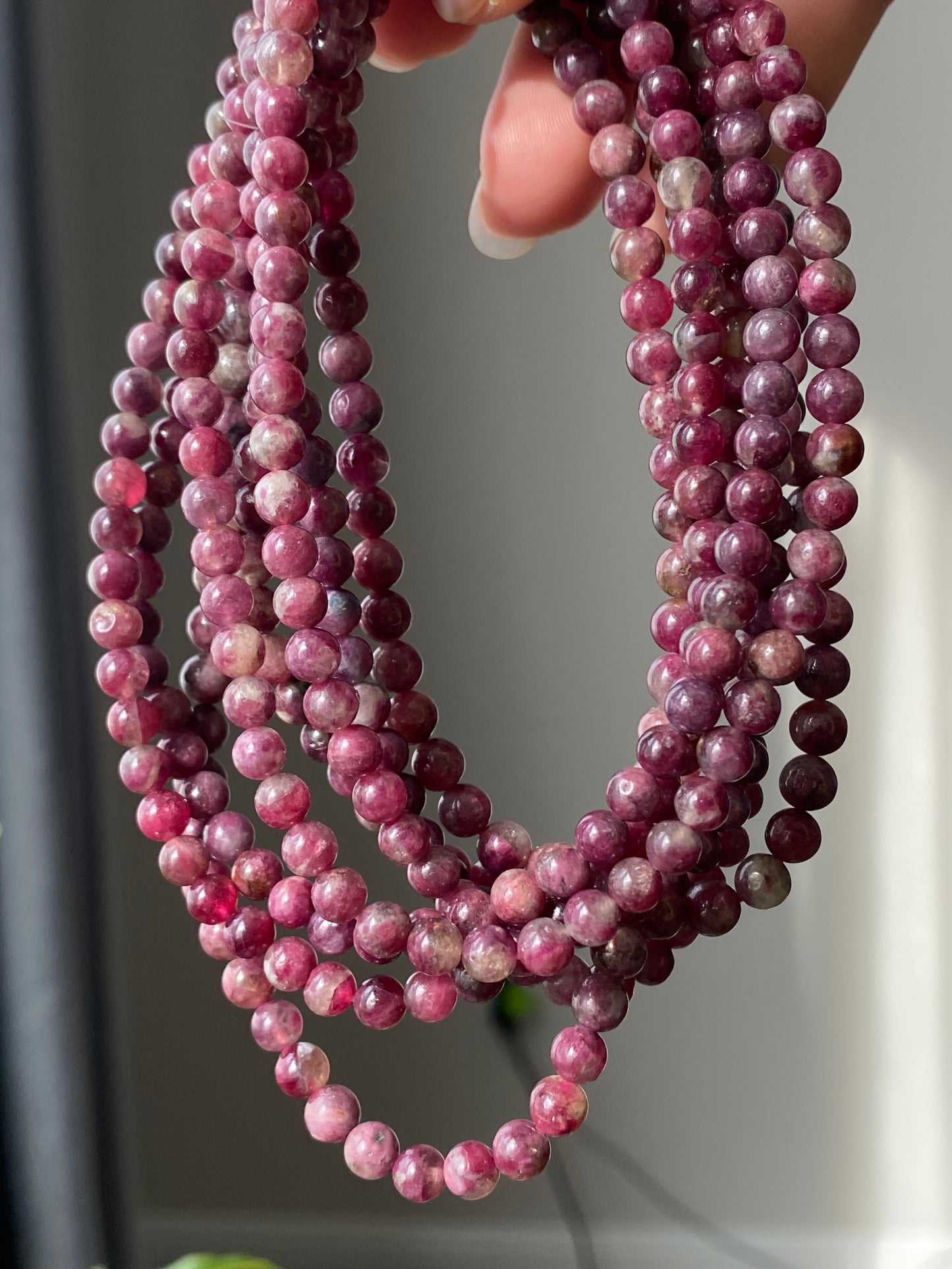 5mm Natural Ruby Red Tourmaline Round Beaded Crystal Bracelet