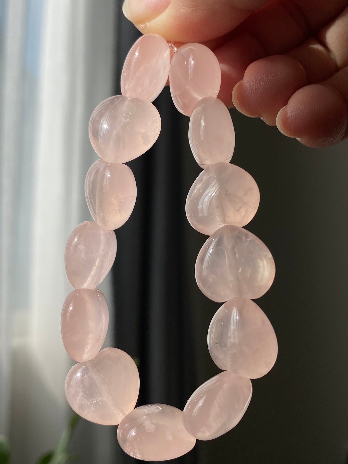 AAA high quality Rose quartz puffy heart shape bracelet bead grapefruit pink