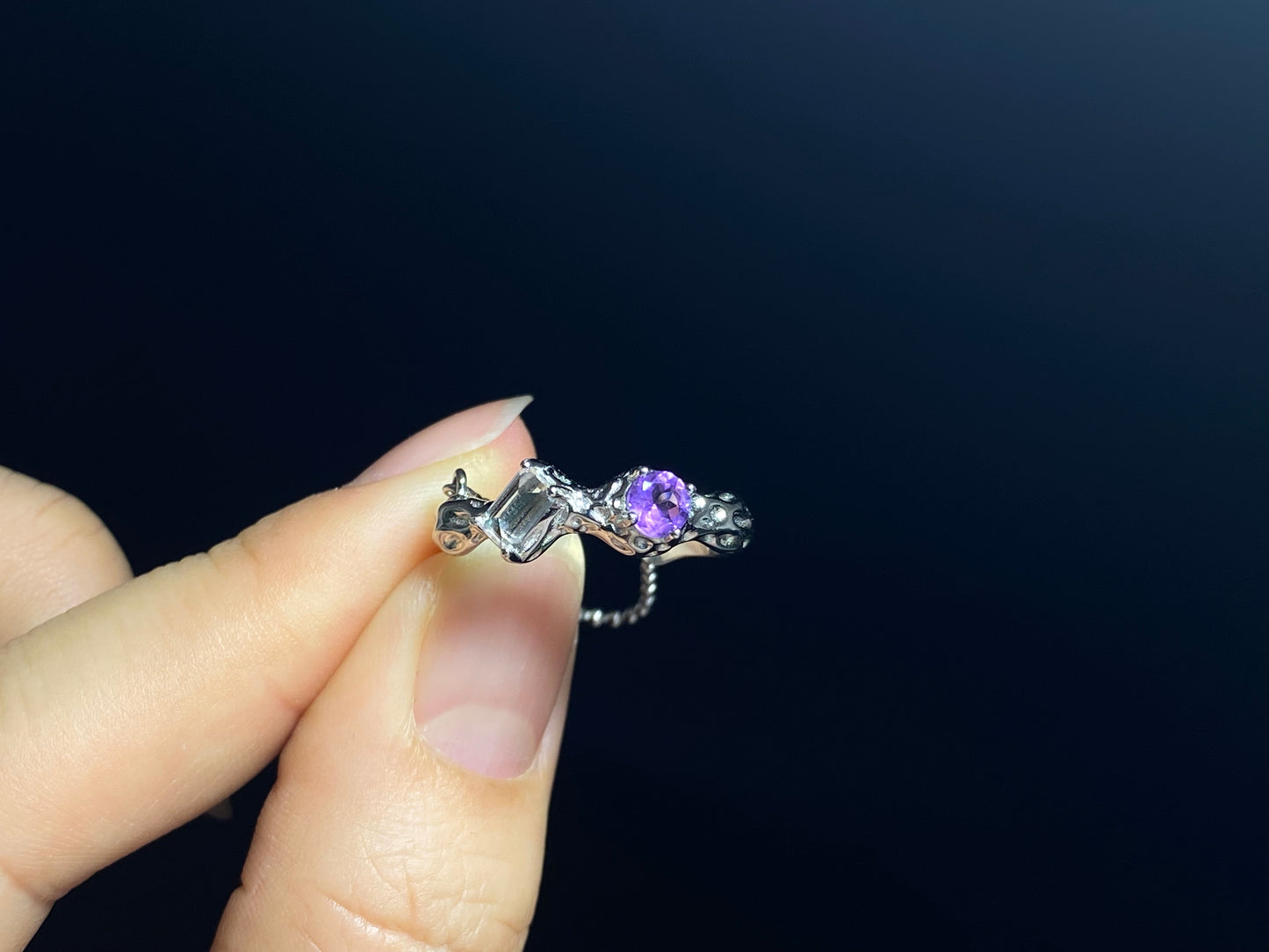 Special design Natural clear purple Tanzanite sterling silver open ring adjustable ring