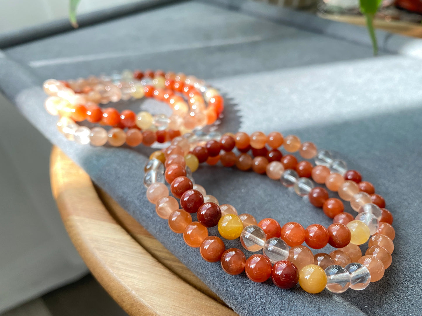 6MM/21.25 Inches Long Natural Red Rutilated Quartz Gradient Change,Rabbite Hair Crystal Round Beaded triple Wrap Bracelet,Necklace