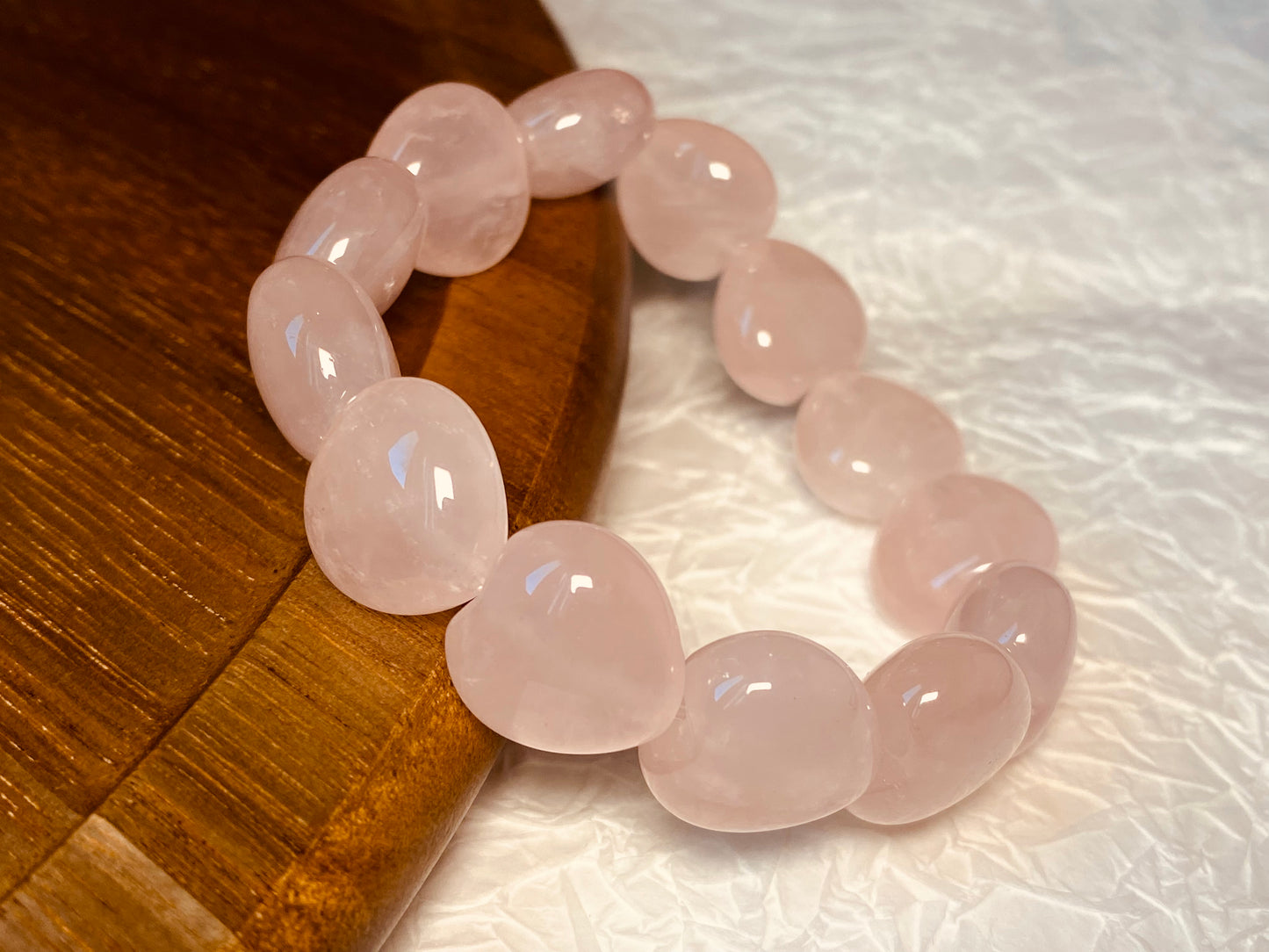 AAA high quality Rose quartz puffy heart shape bracelet bead grapefruit pink