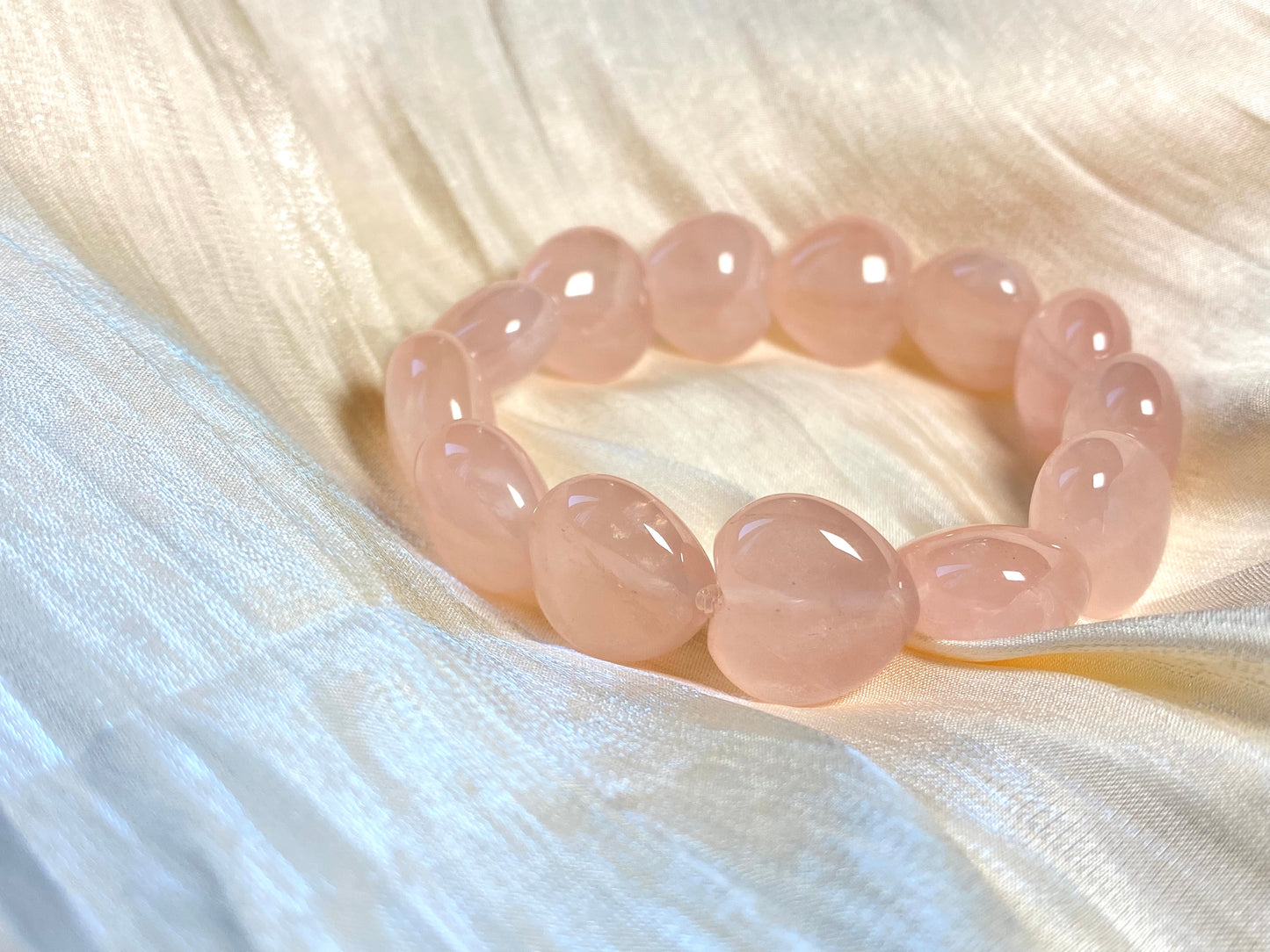 AAA high quality Rose quartz puffy heart shape bracelet bead grapefruit pink