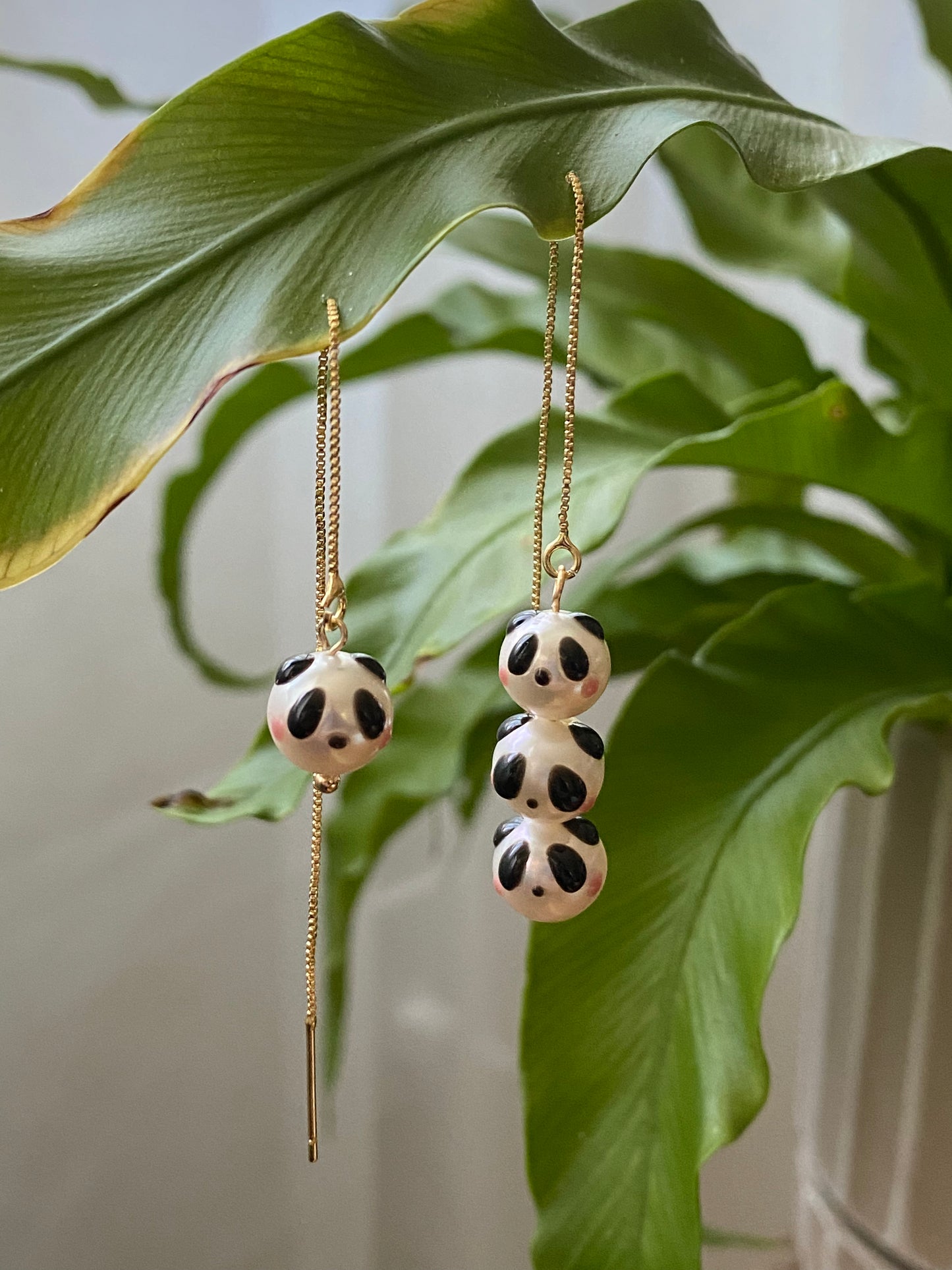 super cute Natural freshwater pearls panda painting drop dangle earrings,gift for her