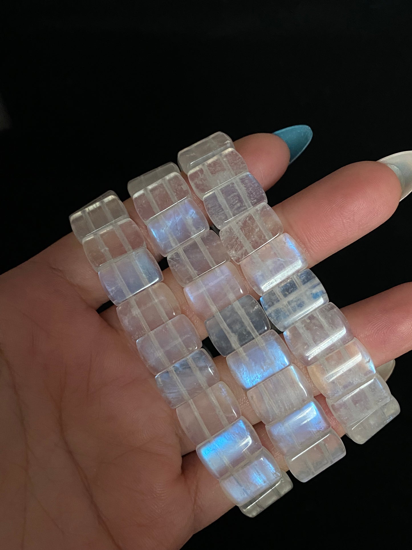 Natural Sri Lanka Moonstone super strong blue Fire illuminate rectangle Bangle bracelet, gift for her,anniversary gift