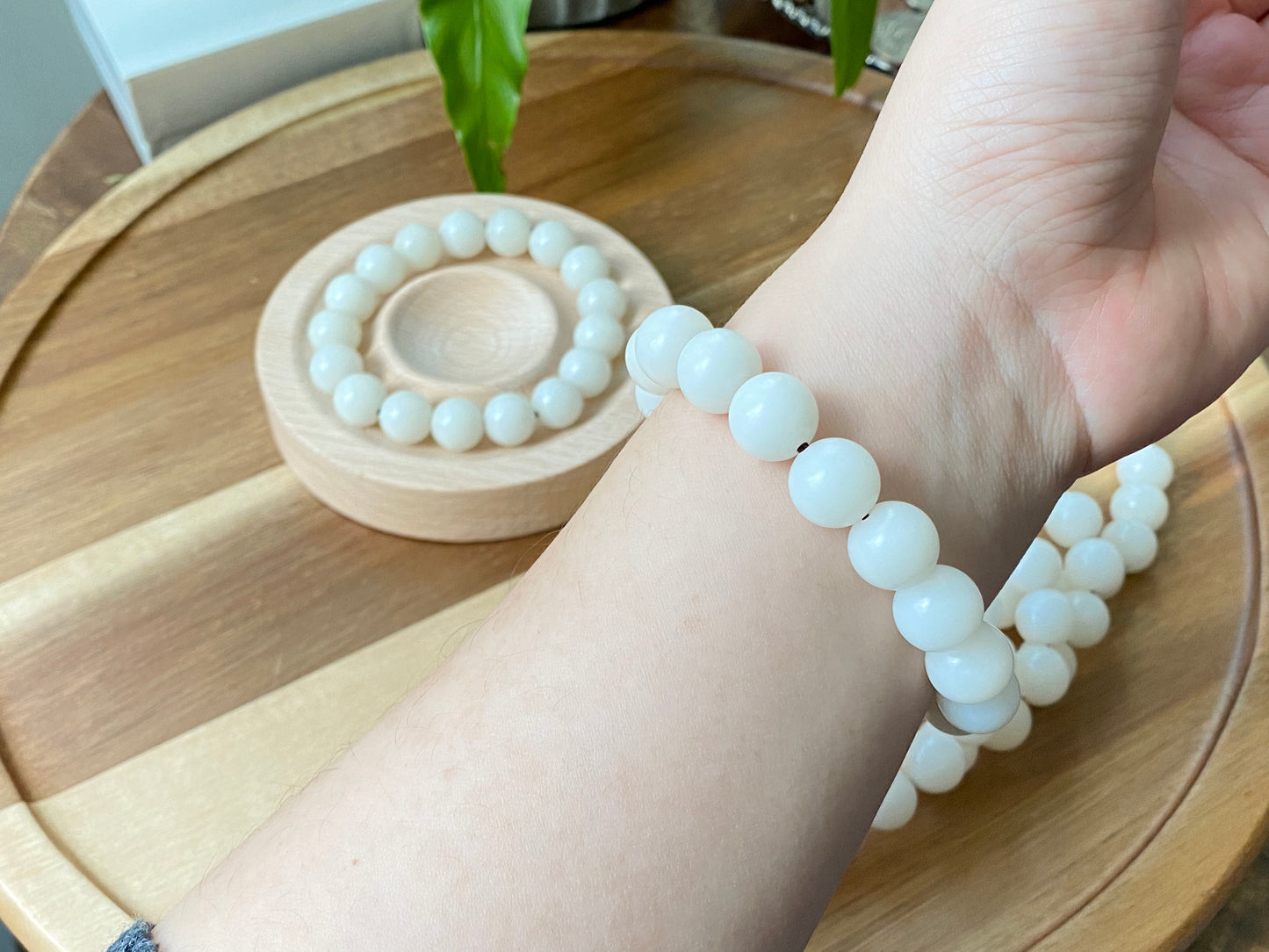 Natural white Bodhi root polished round bead bracelet,prayer mala Yoga Meditation Balancing 11mm+