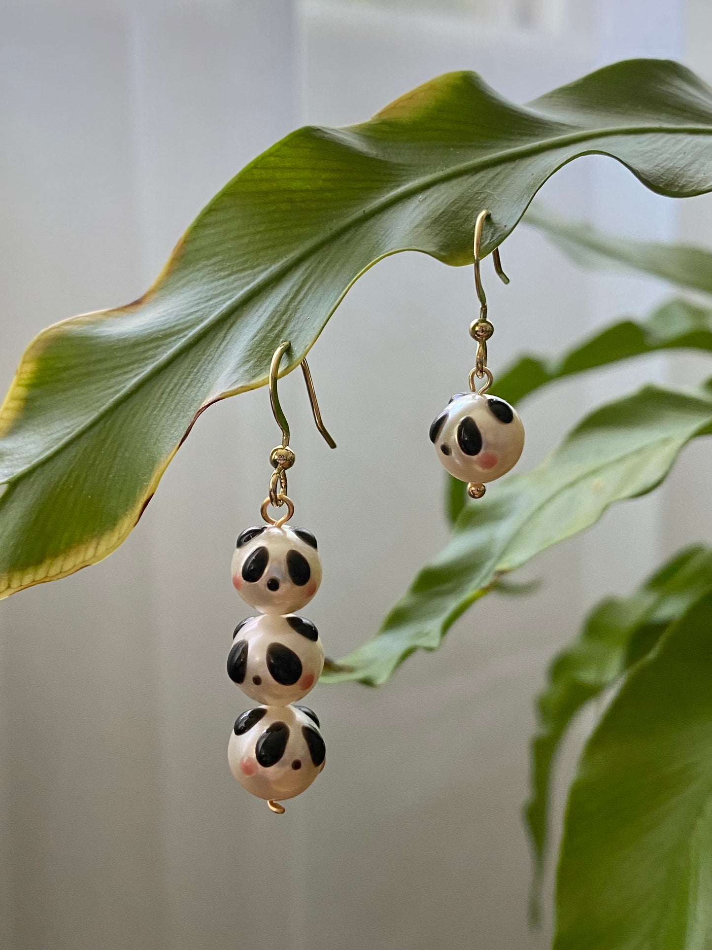 super cute Natural freshwater pearls panda painting drop dangle earrings,gift for her