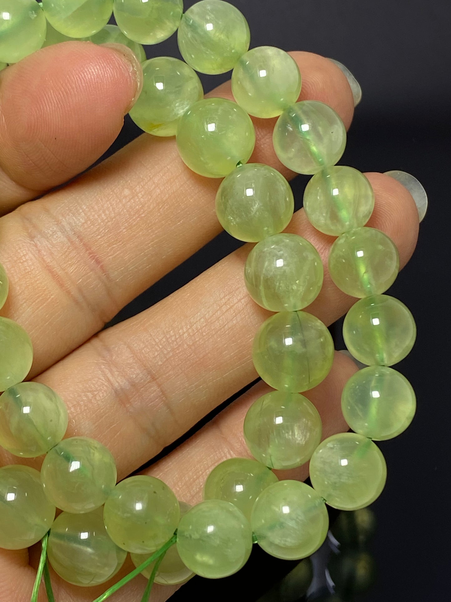 Top grade clear grape crystal Prehnite 7mm 9mm+ 10mm+ bead bracelet smooth round