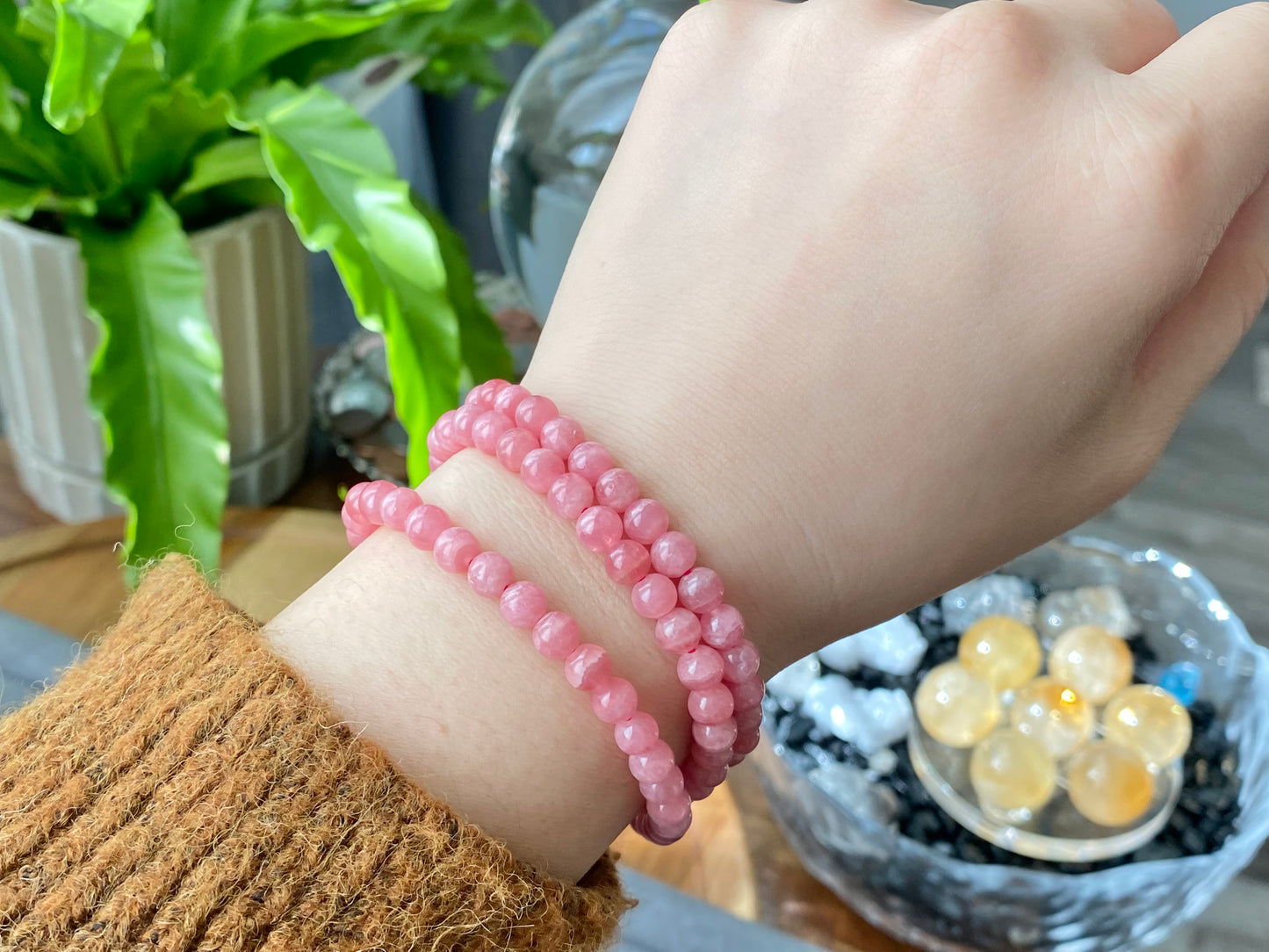 Top High Grade Ice Rhodochrosite,Less white more clear Rainbow cat eye fire smooth round Bracelet