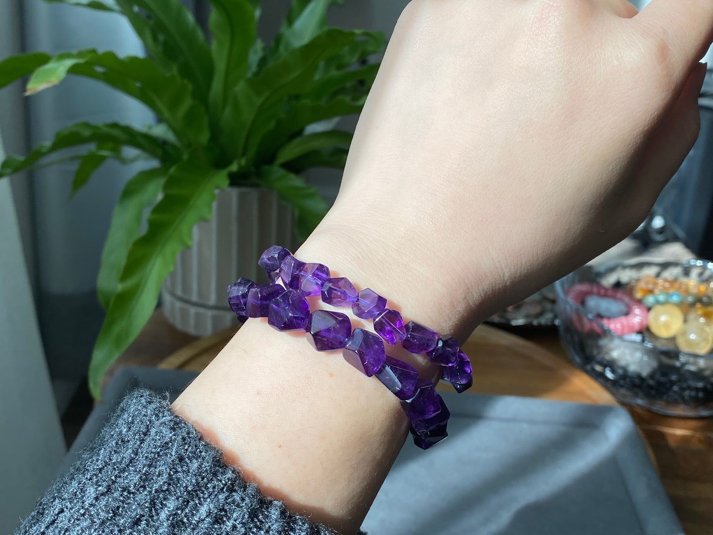 Rare Natural Hight Grade Dark Purple Amethyst,Deep purple Irregular Nugget Bead Bracelet