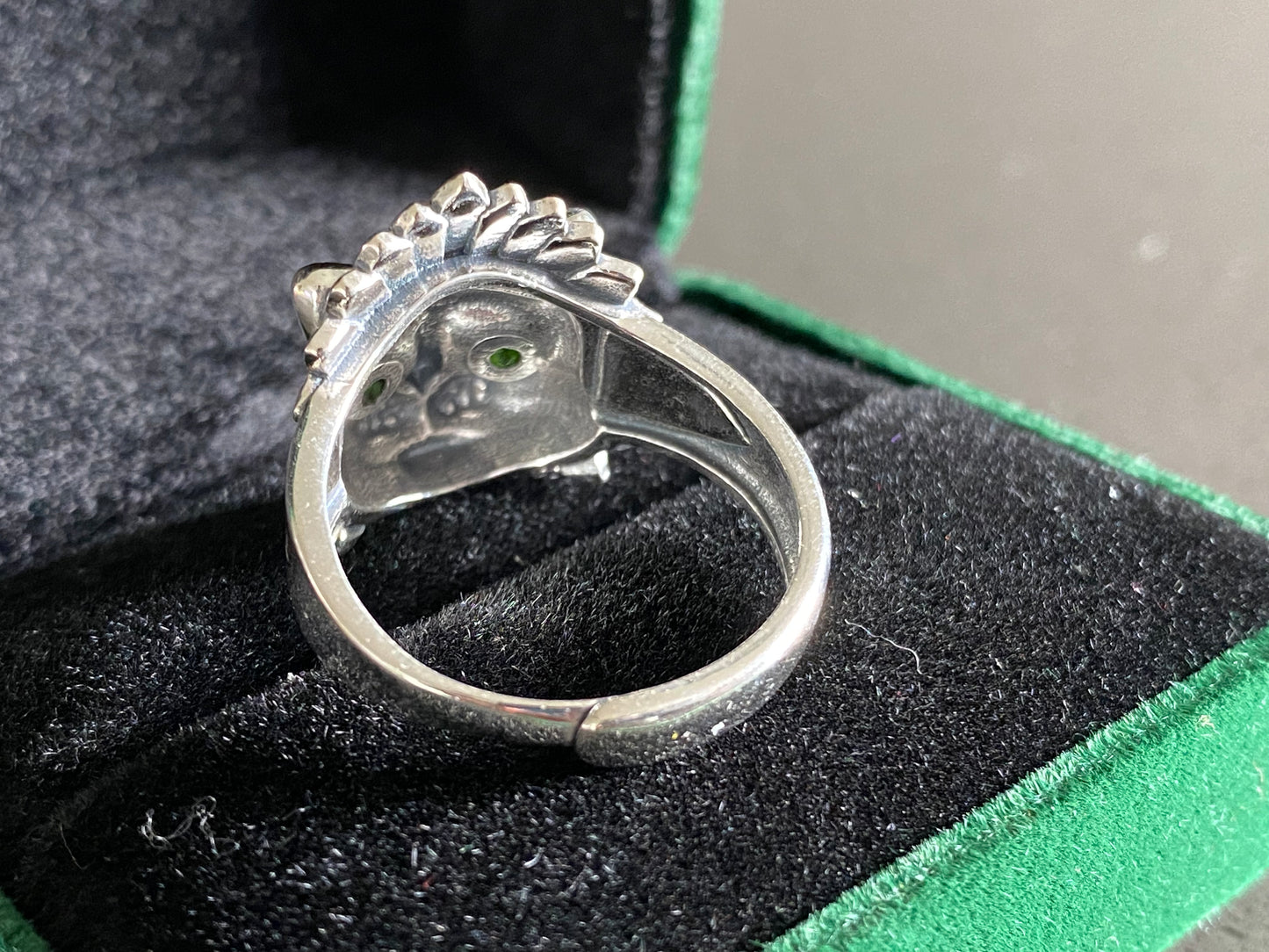 Natural Green Emerald Sterling Silver American Indian Lion Head Adjustable Ring,gift for her, gift for him