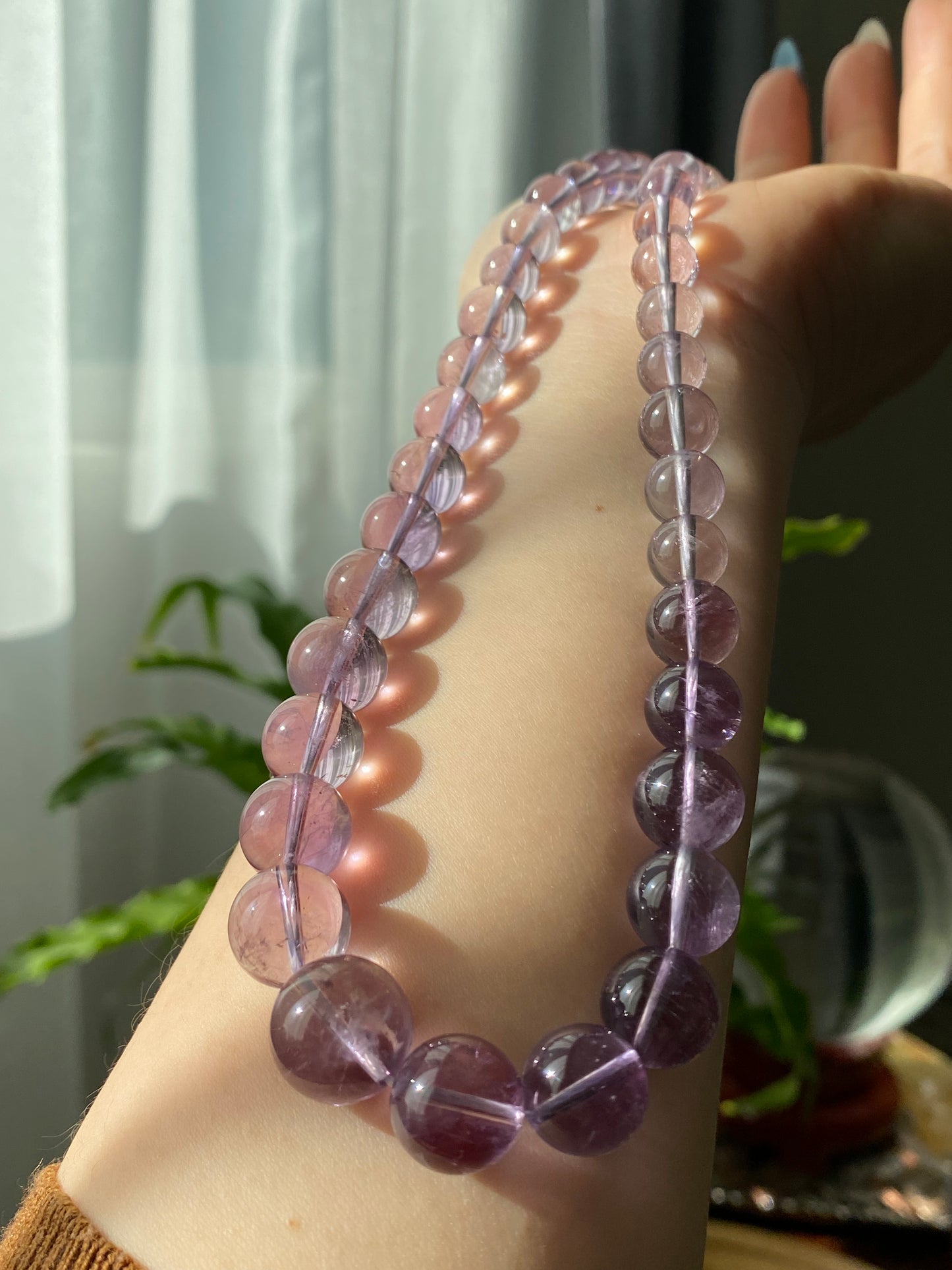 Rare High Clear Natural Lavender Milky Amethyst gradient Change color mix size Bead Necklace 6-14MM