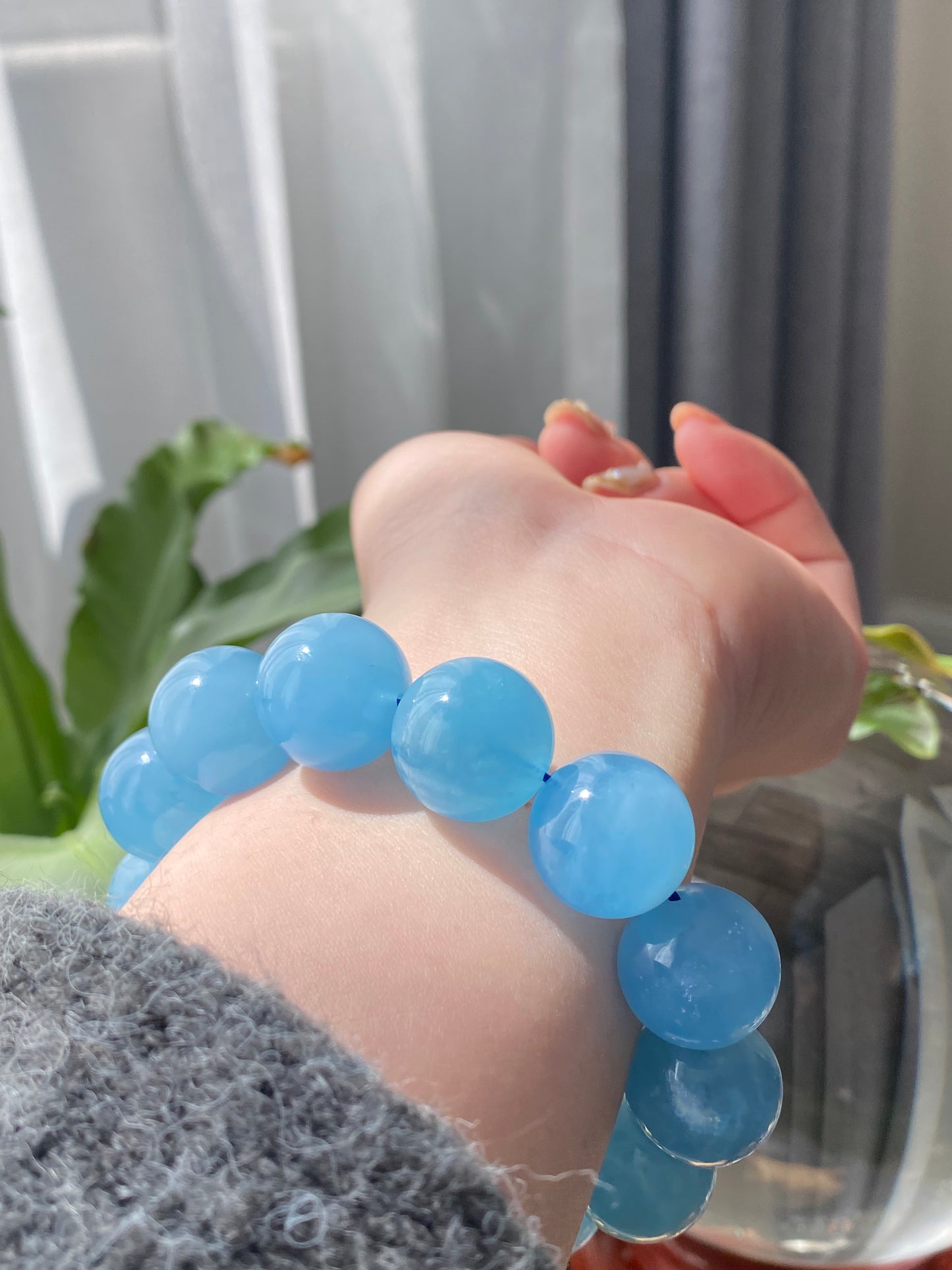 AAAA Natural Rare High Grade Aquamarine smoothie Round Gemstone Bead Bracelet,lovely Blue,handmade Bracelet