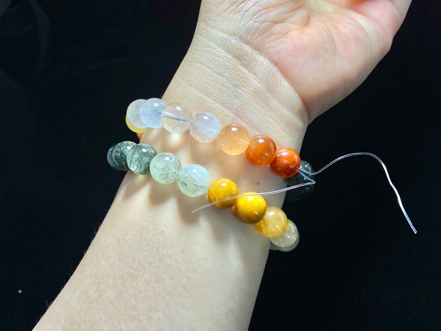 Natural Rainbow Rutilated  Quartz gemstone Fortune and Lucky  Healing bead bracelet