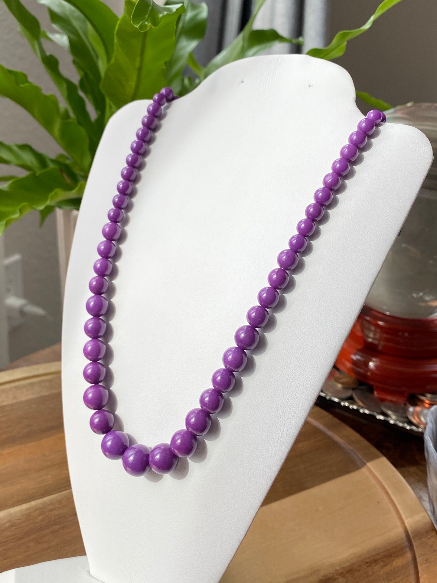 Rare High Grade Natural  Royal Purple Phosphosiderite Purple Mica Polished Smoothie Round Bead Necklace