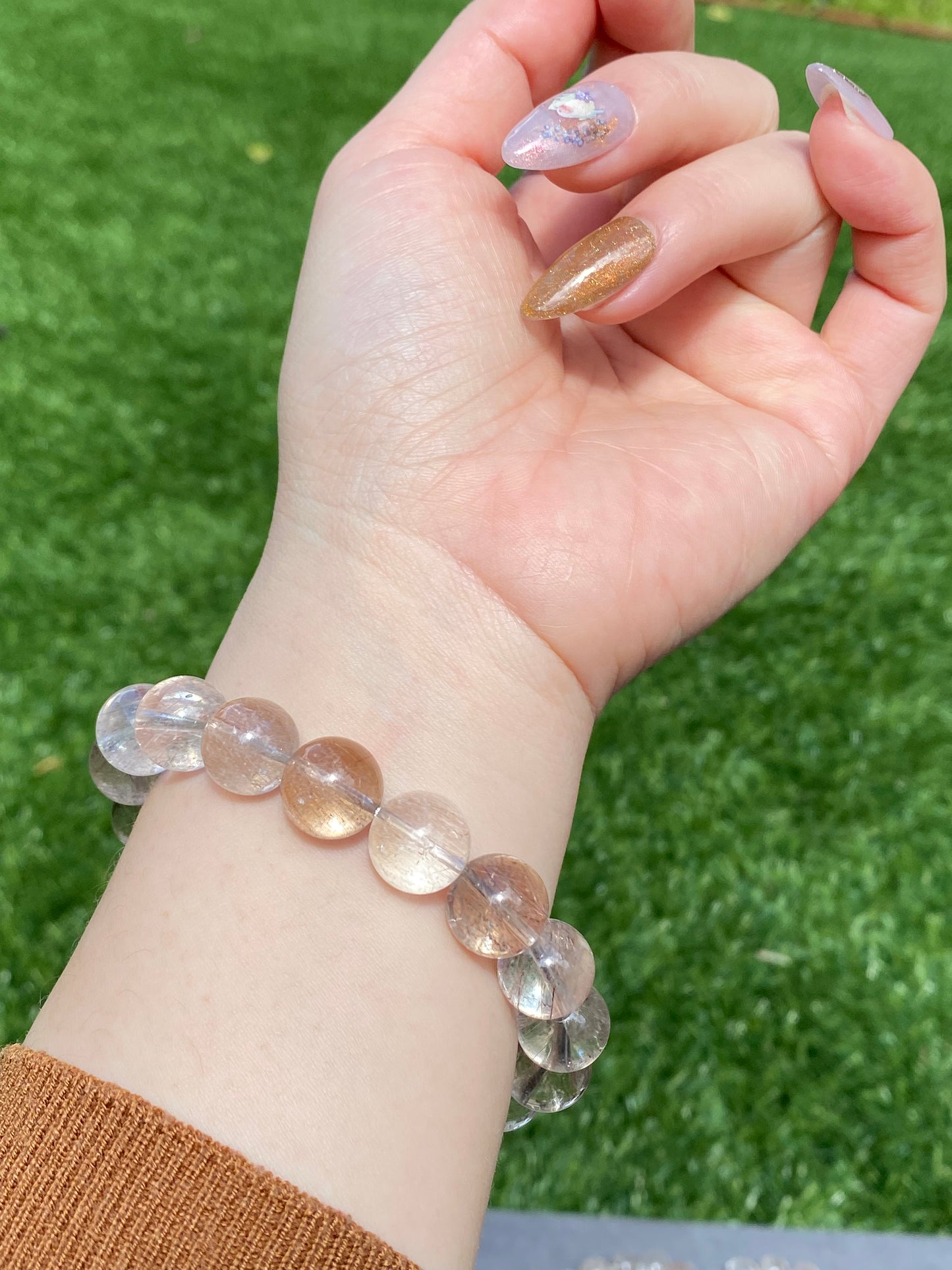 AAAA+ Natural super clear Rutilated Quartz，silky Rutilated smooth round bead bracelet gift for her, gift for mom