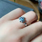Natural High Clear Grade Heart Shape Blue Topaz Cat paw sterling silver open Ring, Adjustable Ring