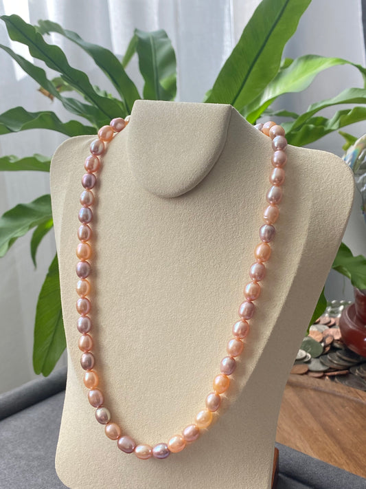 6.5-7.5mm AAA Genuine Candy Color Freshwater Potato Oval shape Pearls candy color Classic Handmade Necklace,Bridesmaid Gifts