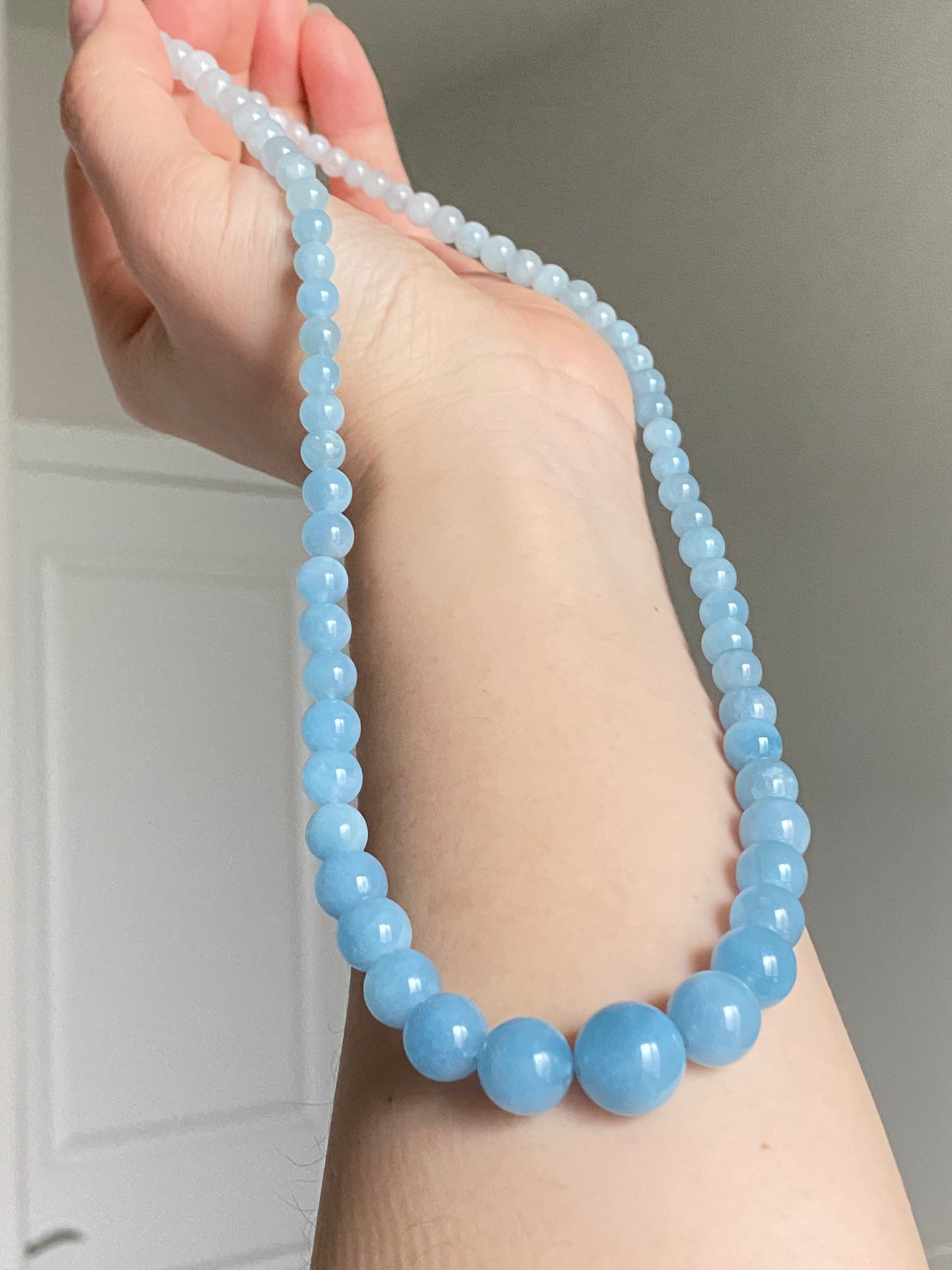 Natural Aquamarine Ocean Blue sky blue gradient Mixed size Bead Healing Crystal Necklace 5-13MM,gift for her