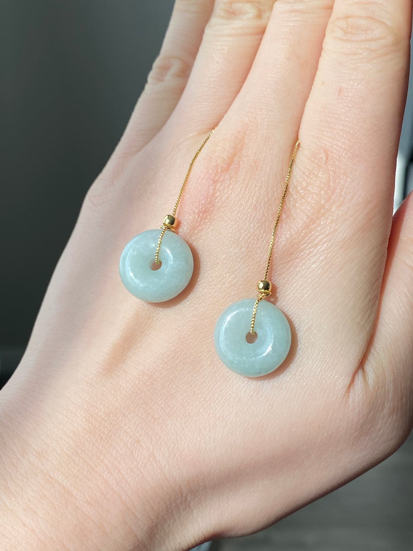 Natural A Donut Hetian Jade,Circle Jade Drop Earring,Drop dangle Earring/EarWire,handmade earring