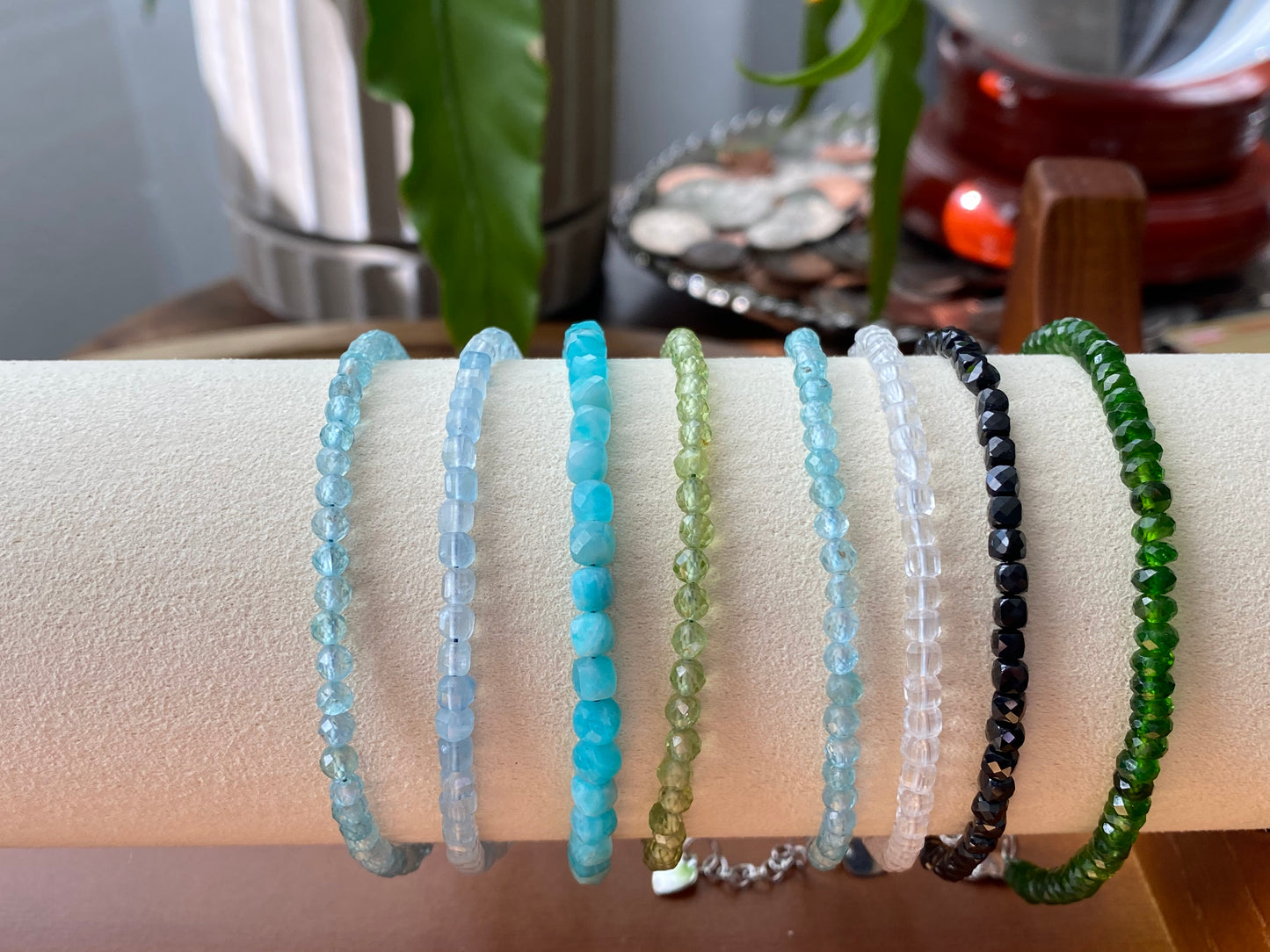 $20 FOR 2 Natural Gemstone Faceted, Blue Apatite,Aquamarine,prehnite,white crystal, Black spinel, Diopside Bracelet, Bridesmaid Gifts