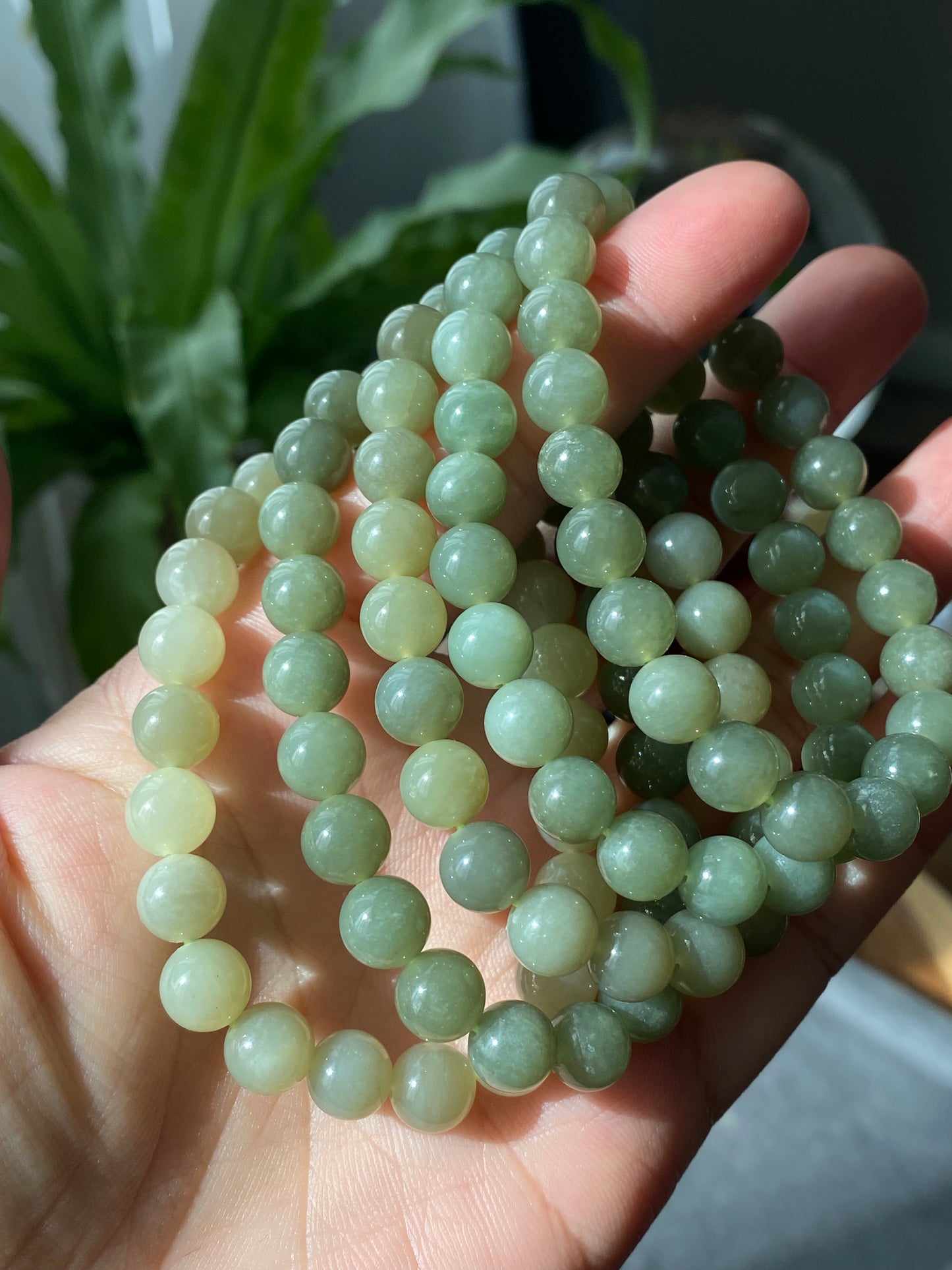 Natural Myanmar Green Jadeite，Nephrite Jade smooth round bead Bracelet,handmade bracelet 8mm+